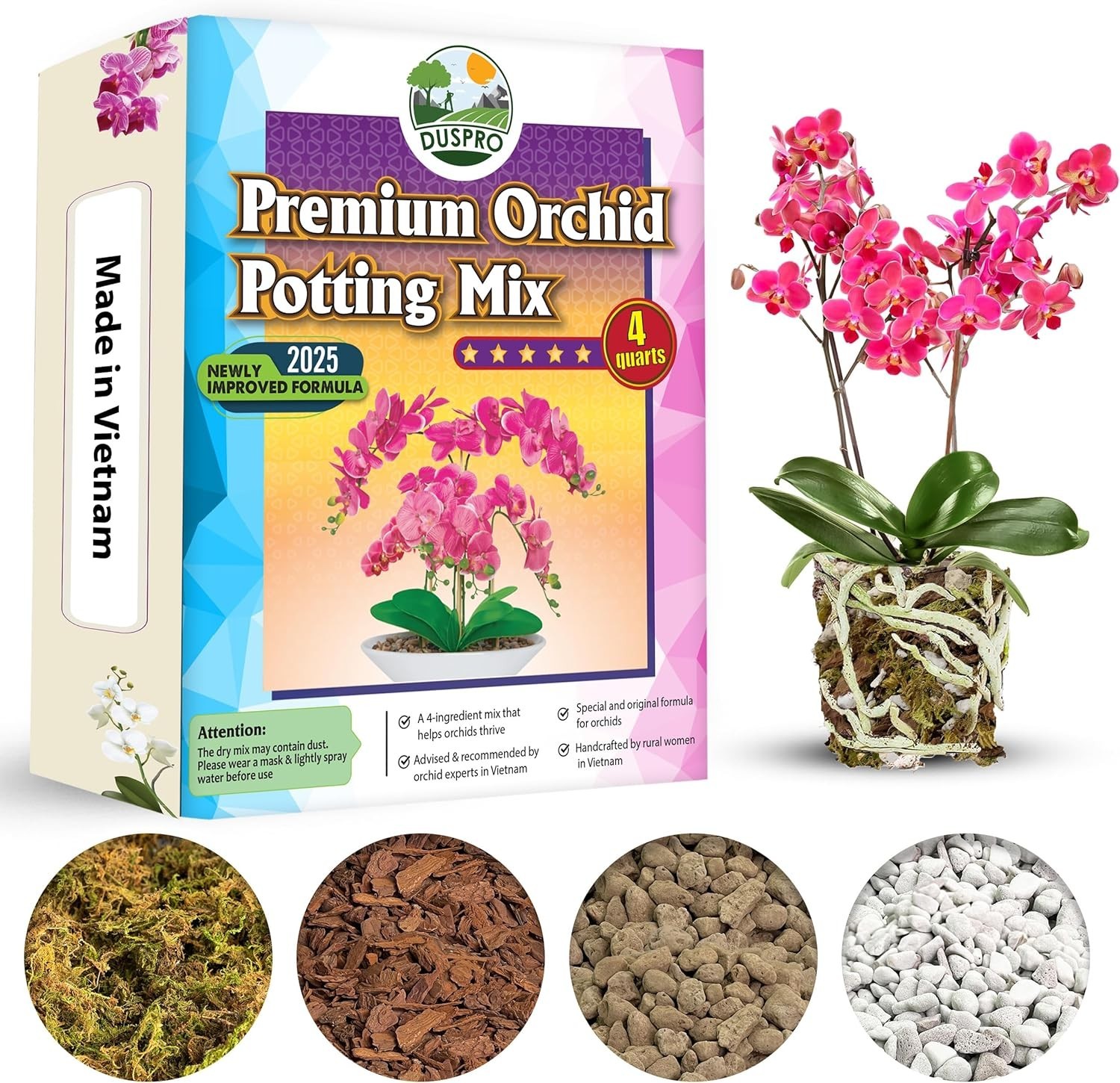 Specialized 4QT Orchid Repotting Soil – Ideal Mix for Thriving Roots and Blooms