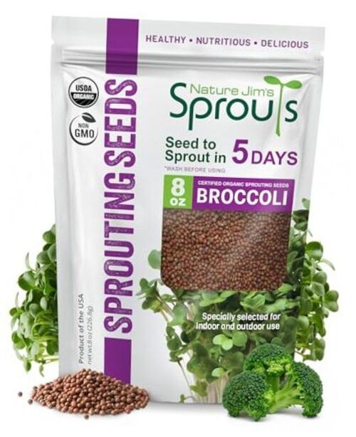 Nature Jim’s Organic Broccoli Sprouting Seeds – Non-GMO, Rich in Sulforaphane,