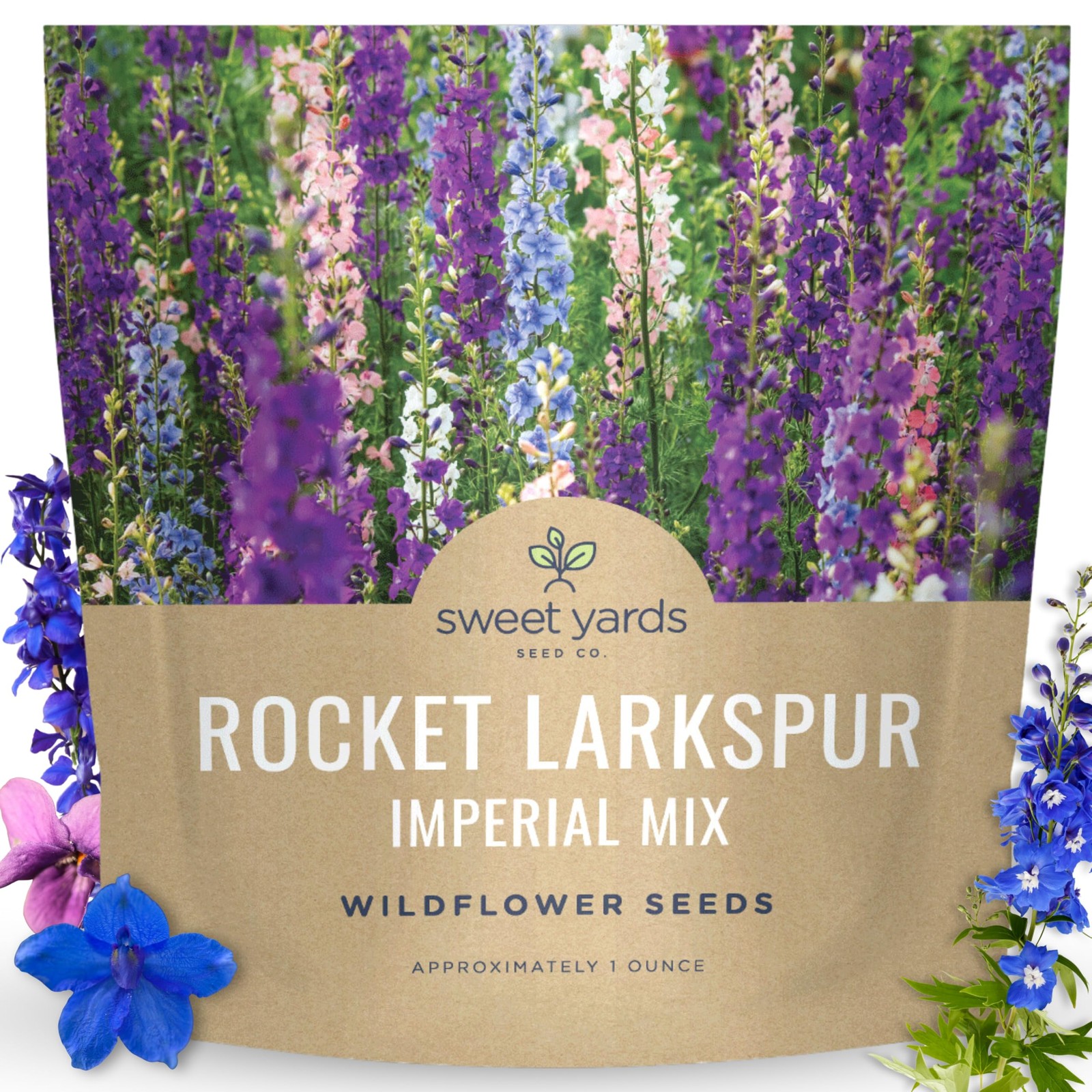 8000 PCS Rocket Larkspur Imperial Mix Large 1 Ounce Packet Flower Seeds USA
