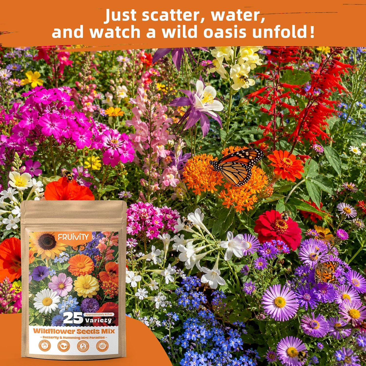 100,000+ Wildflower Seeds Bulk (4oz) – 25 Varieties Annual & Perennial Mix, High