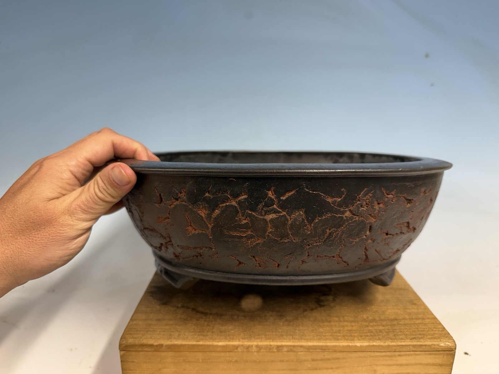 Unique Unglazed Tokoname Bonsai Tree Pot By Sanko 15 3/4” Great Piece