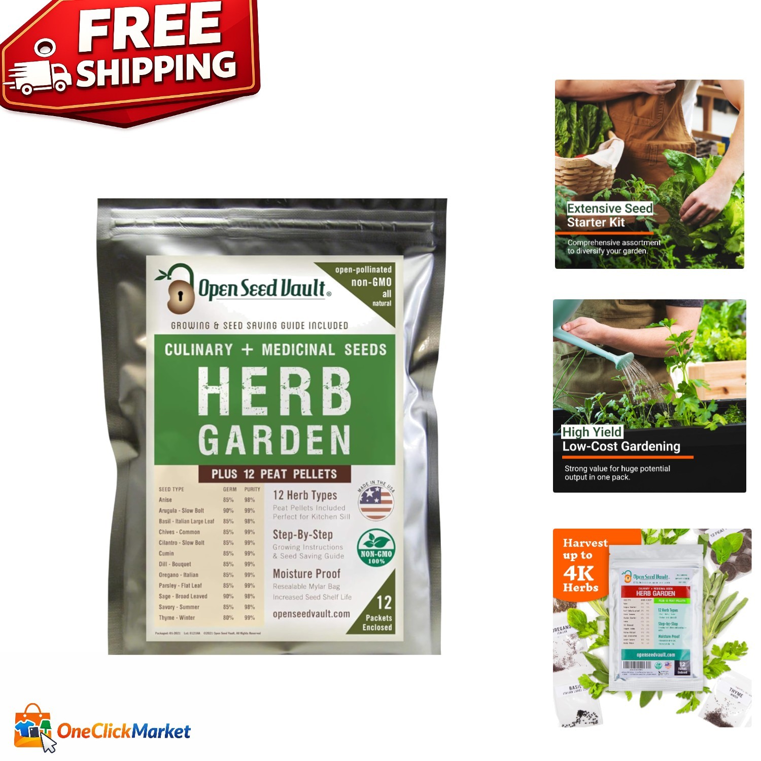 Heirloom Herb Seeds Variety Pack – 12 Non-GMO Seeds for Indoor & Outdoor Gardens