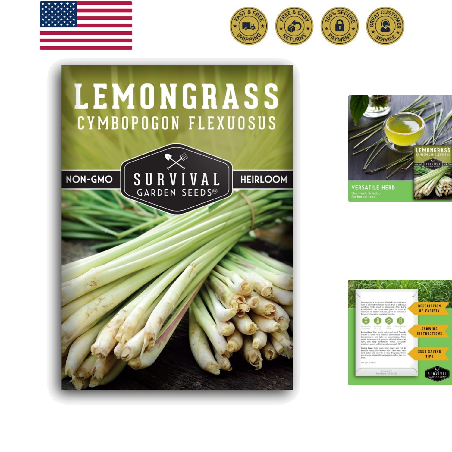 Lemongrass Seeds for Planting – Heirloom Asian Lemon Grass Seed – Fragrant Ci…