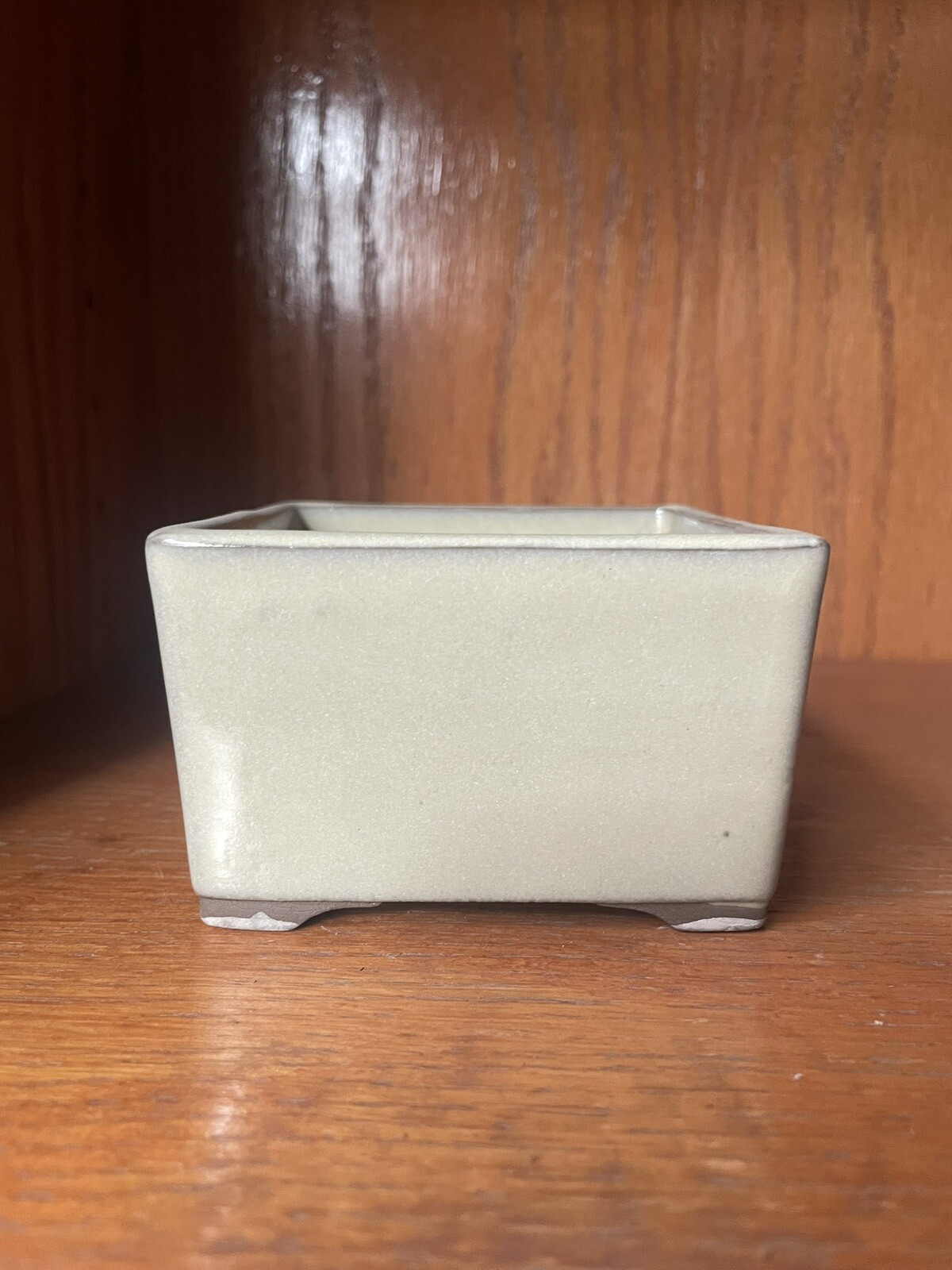 Japanese Beige Glazed Cascade Bonsai Pot Shohin Mame 3.5”x3.5”x2.25” Kyodoh