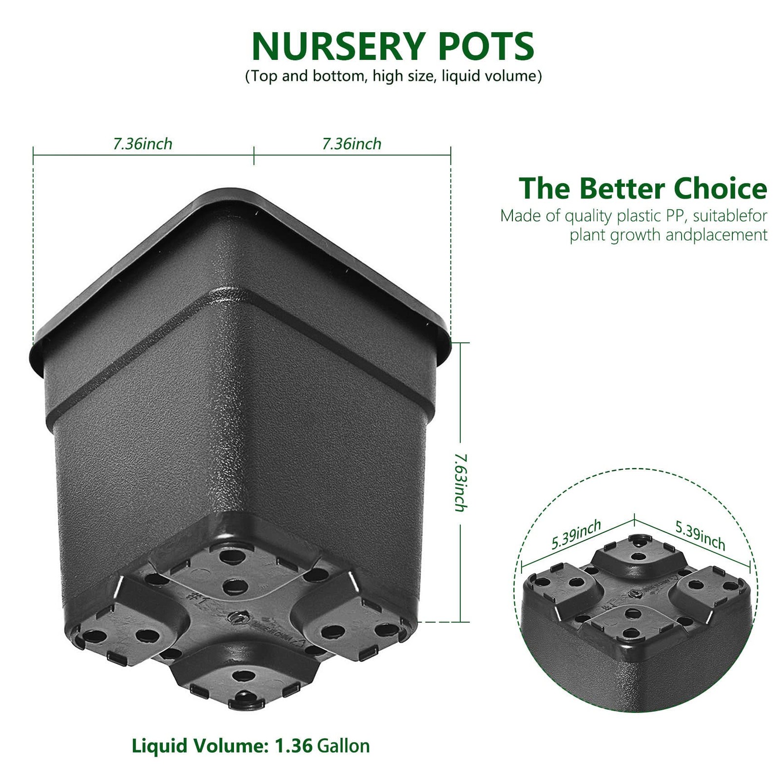 RainMan S 10-Pack 2 Gallon Square Nursery Pots Flower Plant Container