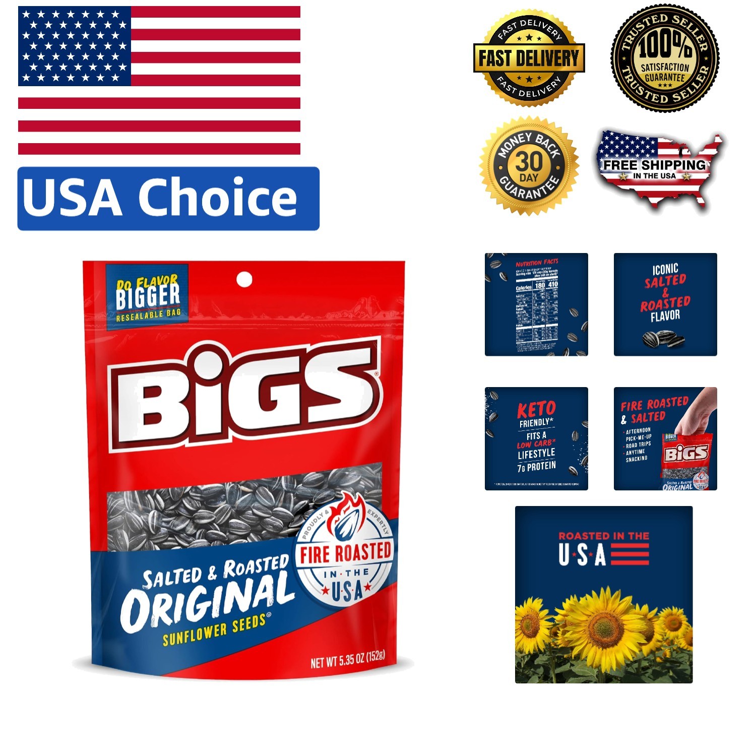 Fire-Roasted Sunflower Seeds – 12 Resealable 5.35-Ounce Bags, Perfect Keto Snack