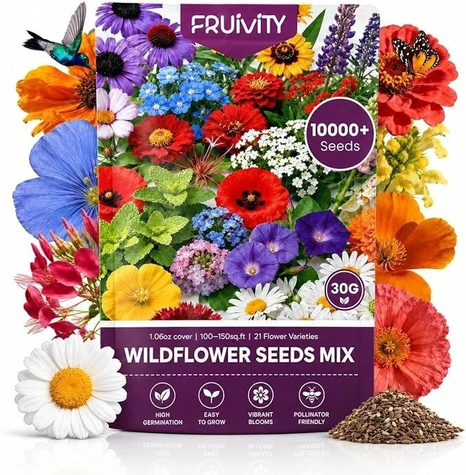 Wildflower Seeds Bulk 10000+, 1.06oz 21 Variety Perennial Mix, Multicolor