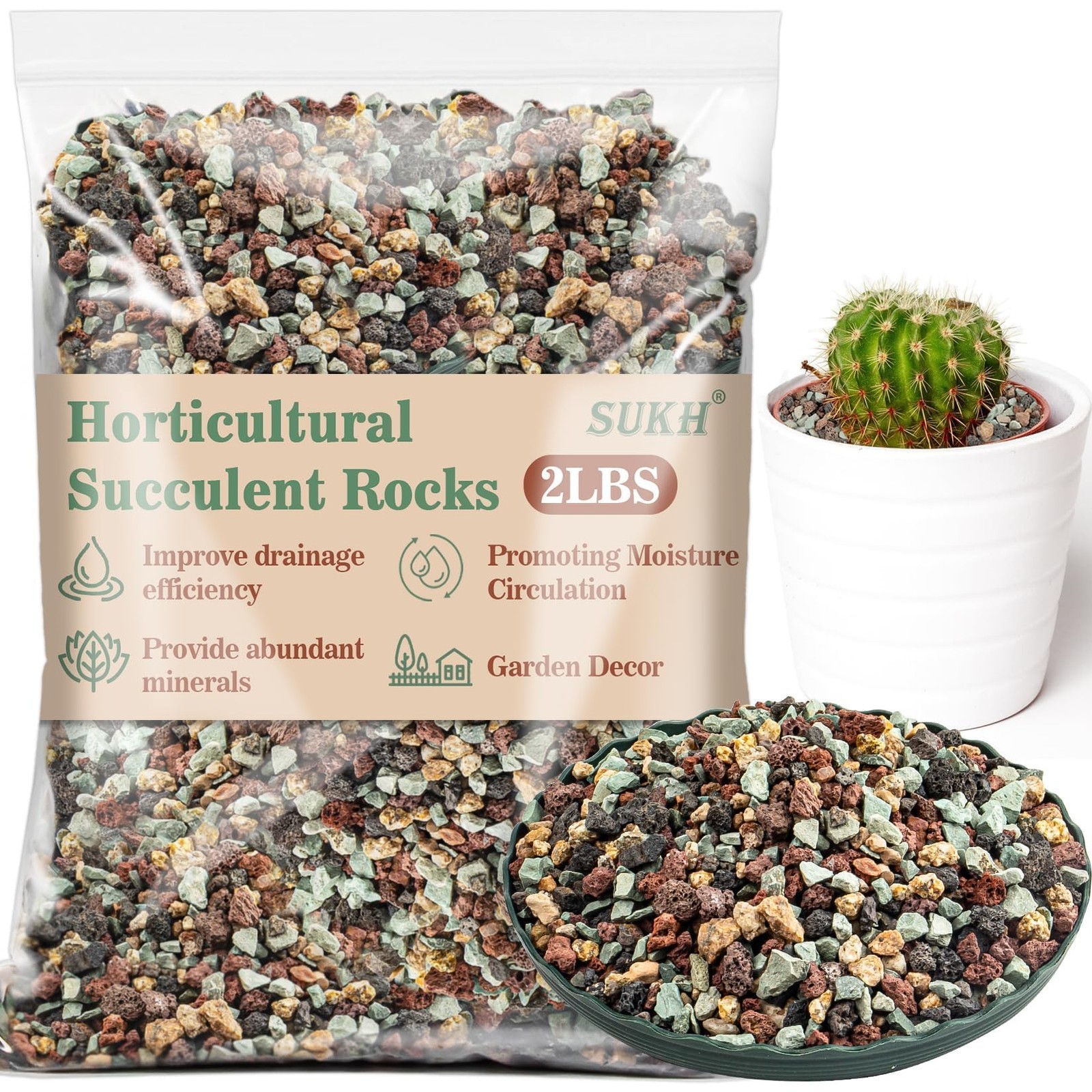 Sukh 2LBS Horticultural Succulent Rocks Bonsai Mix Succulent Potting Mix Lava Ro