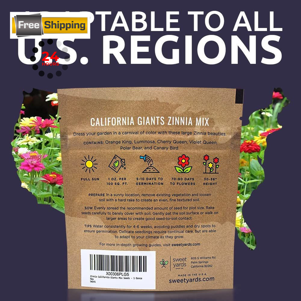 Zinnia Seeds – California Giants Mix – Large 1 1 Ounce Pouch, Multiple Colors