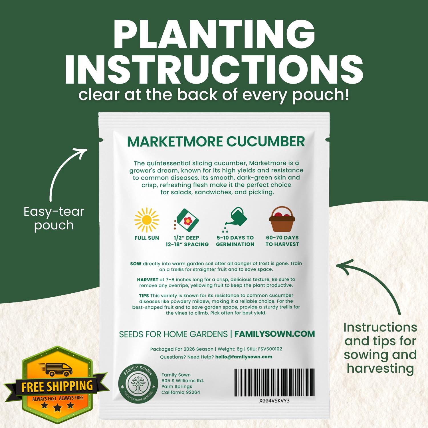 FAMILY SOWN Marketmore Cucumber Seeds