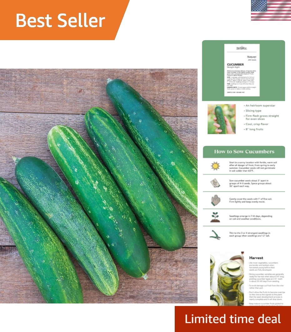 Straight Eight’ Slicing Cucumber Seeds, 200 Non-GMO seeds, Heirloom