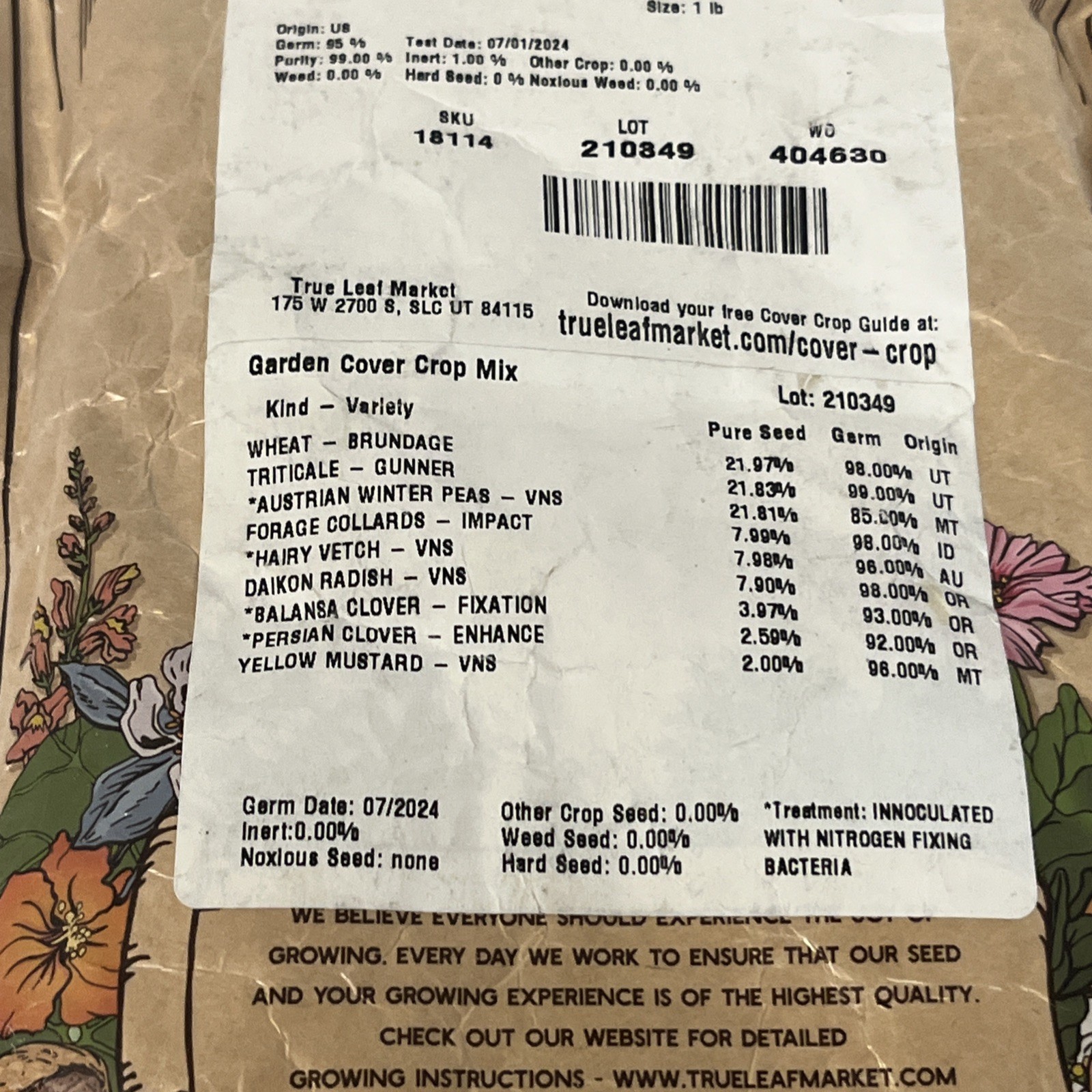 True Leaf Market Premium Seeds Garden Cover Crop Mix Clover Trio Asst 1lb Bag