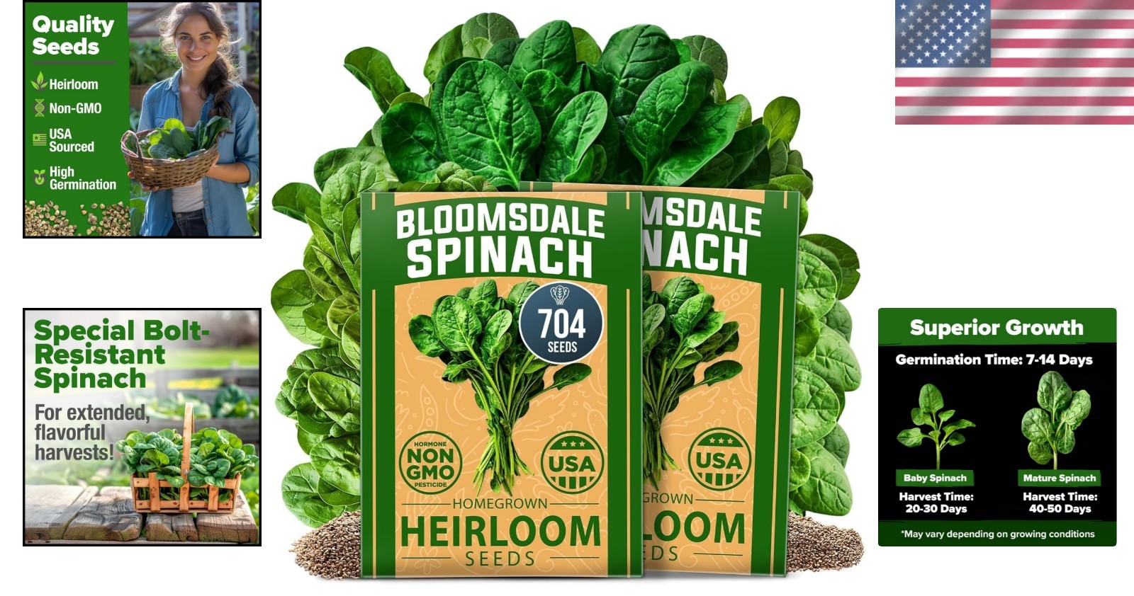 Heirloom Spinach Seeds 704+ – Low Maintenance, High Germination Success
