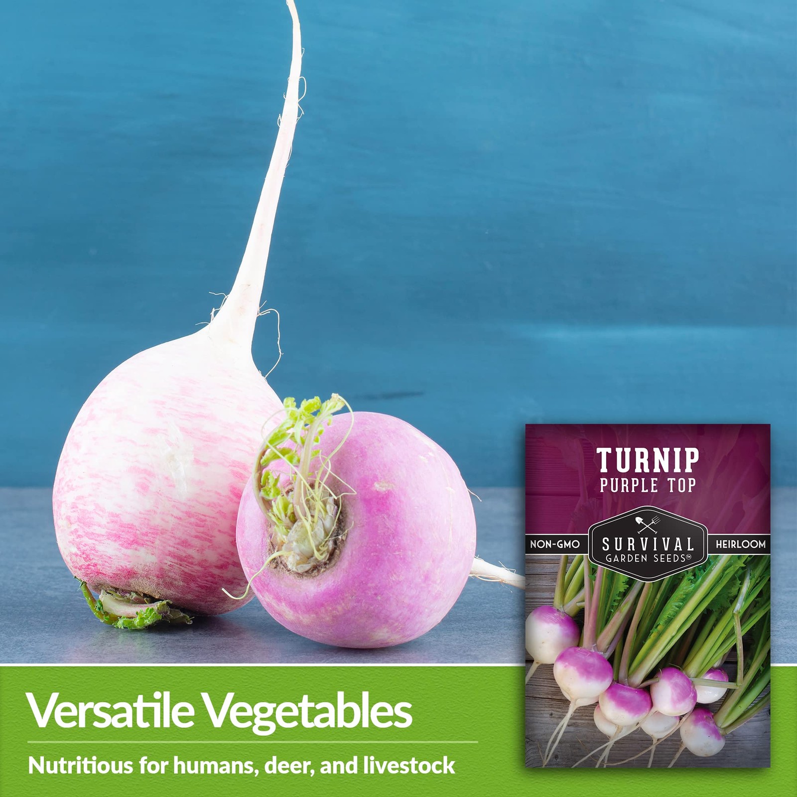 Heirloom Turnip Seeds – Non-GMO Purple Top for Home Gardens (2 Packs)