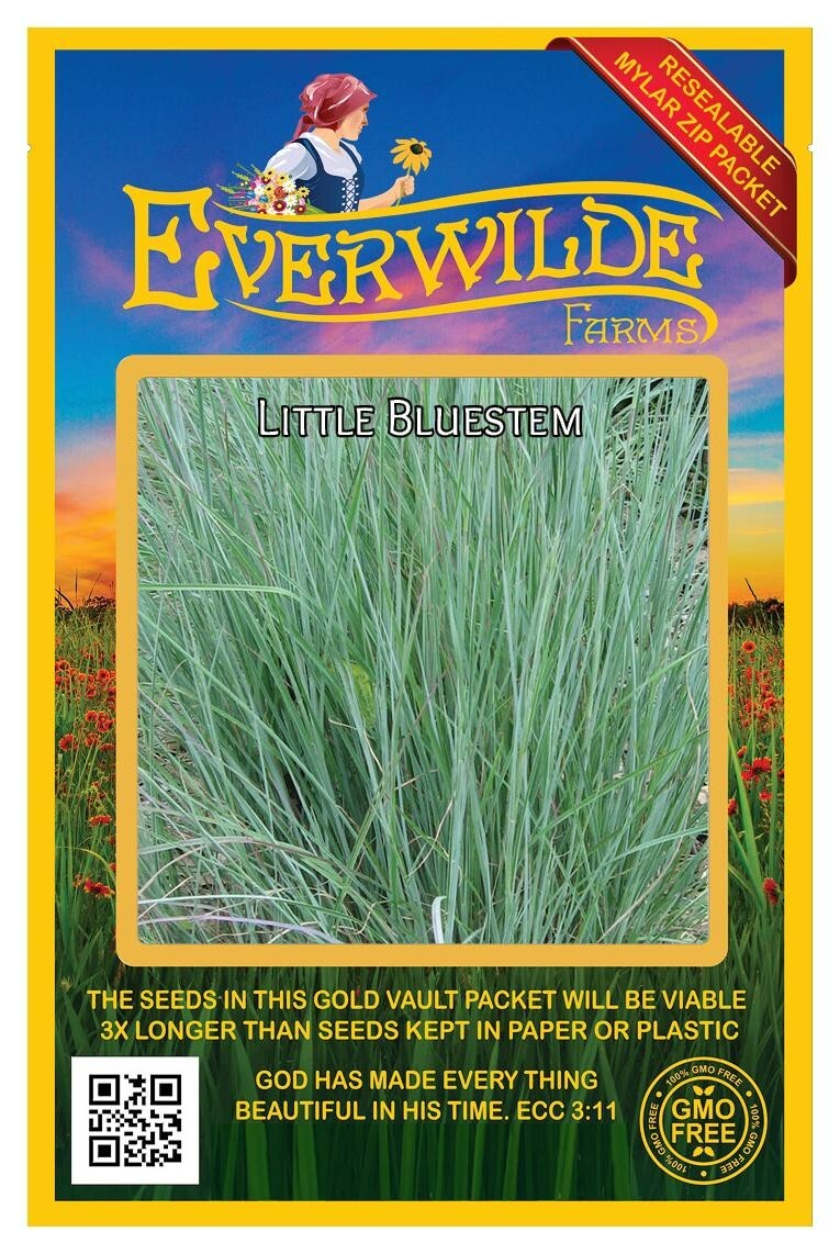 1000 Little Bluestem Native Grass Seeds – Everwilde Farms Mylar Seed Packet