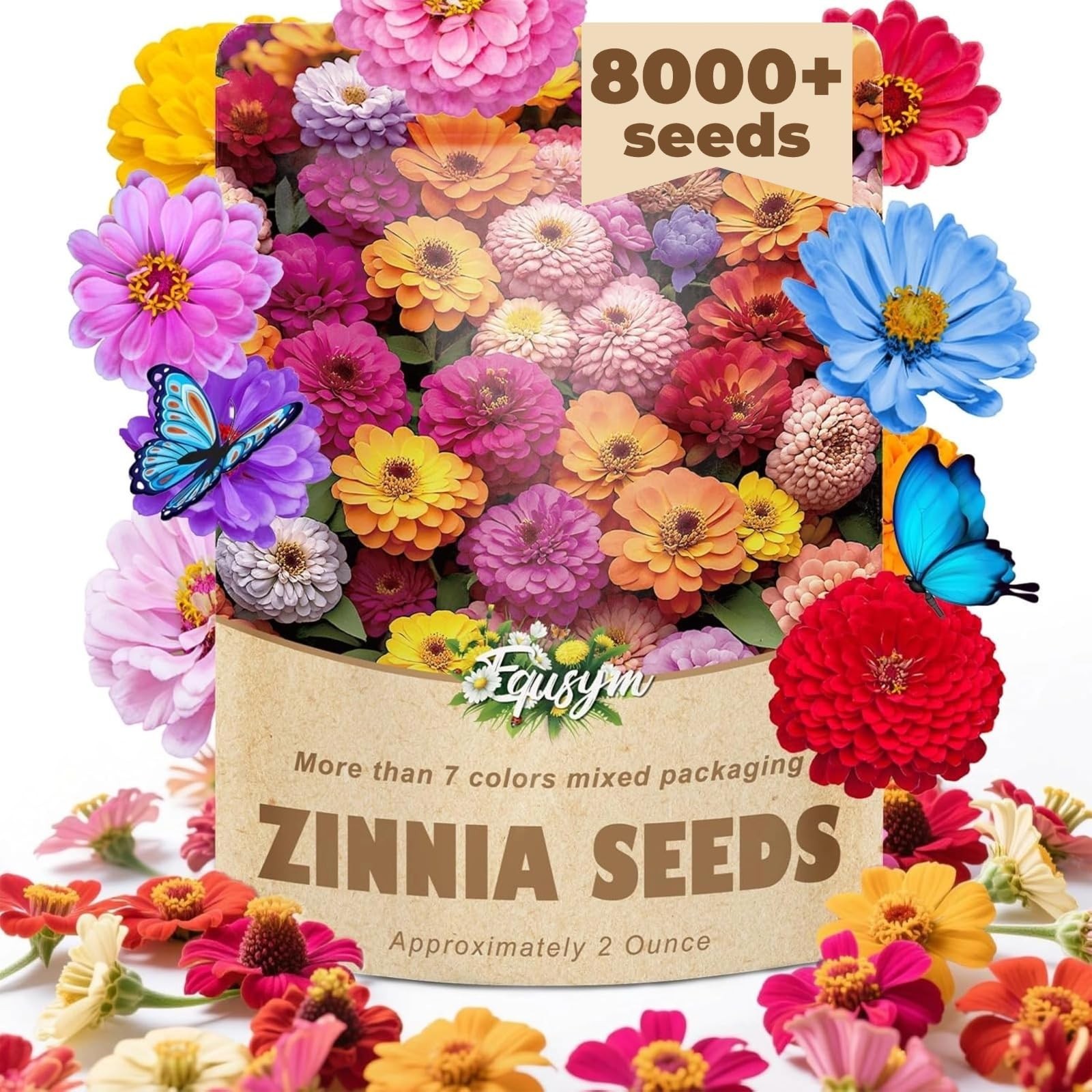 8000+ Zinnia Flower Seeds for 2026-7+ Color Mix, High Germination Rate, Perfe…