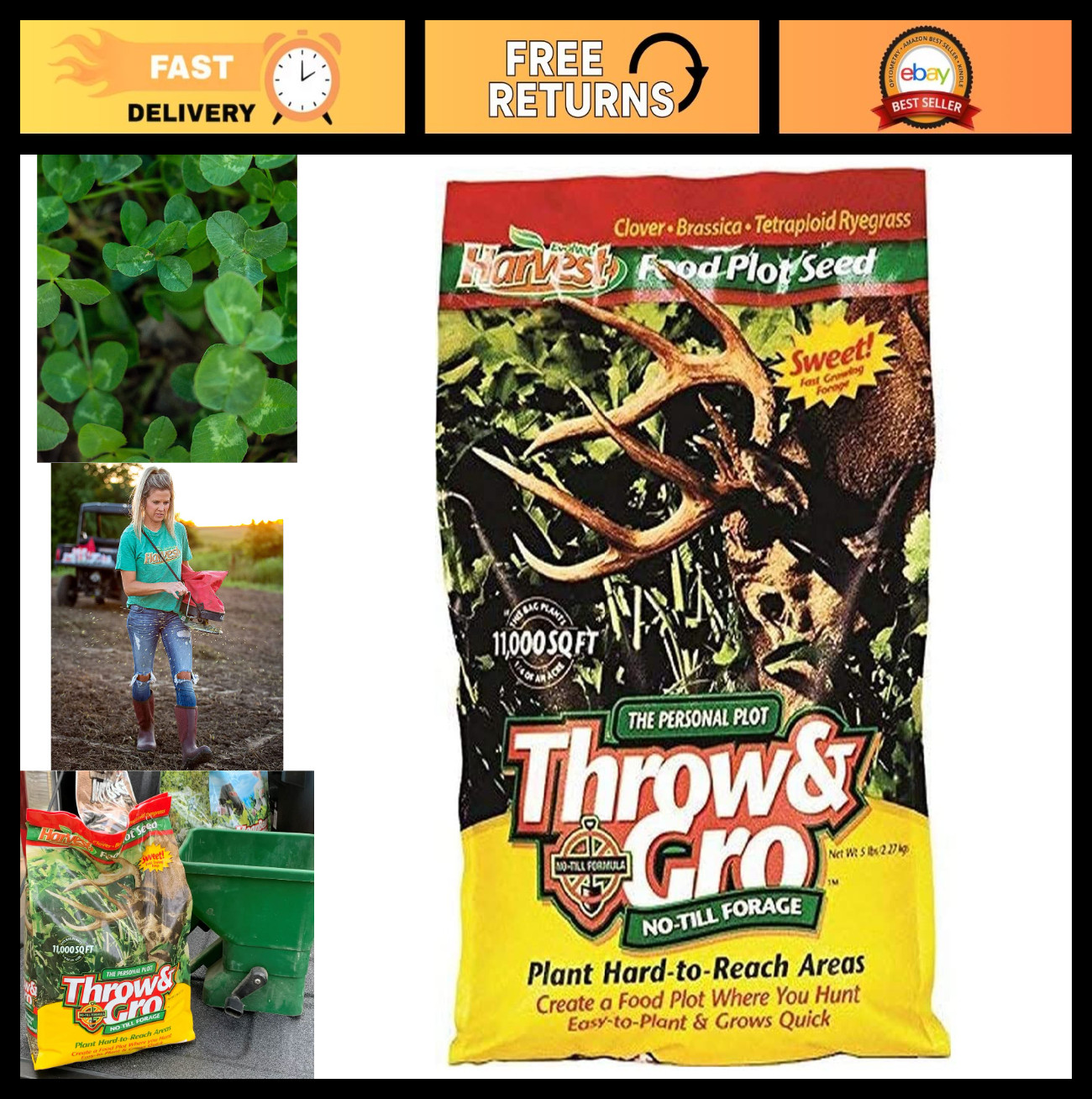 No-Till Forage Seeds for Deer – Easy Planting Fast-Growing Food Plot, 5 Lbs