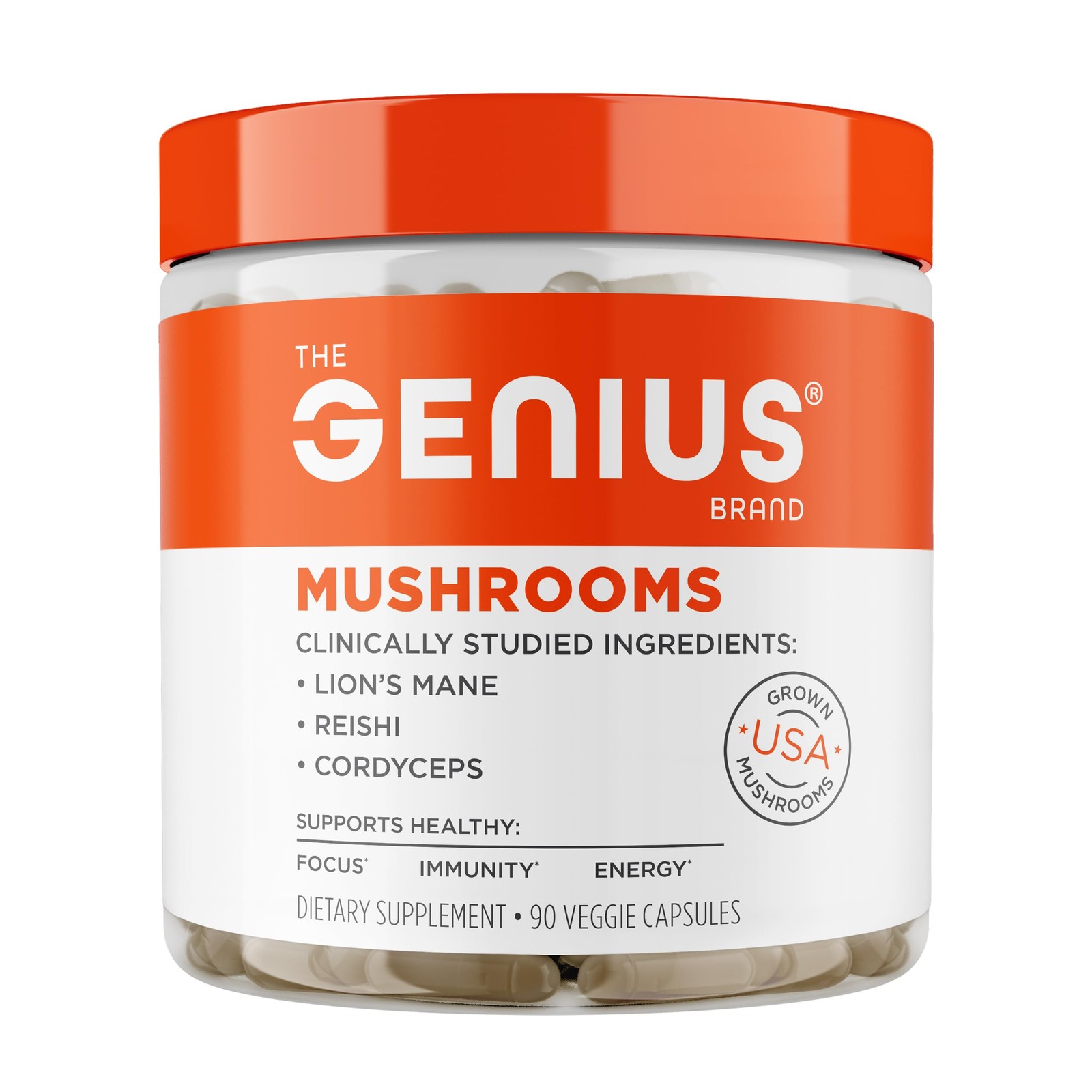 The Genius Brand Mushrooms – Plant-Based 90 Count (Pack of 1), Cream