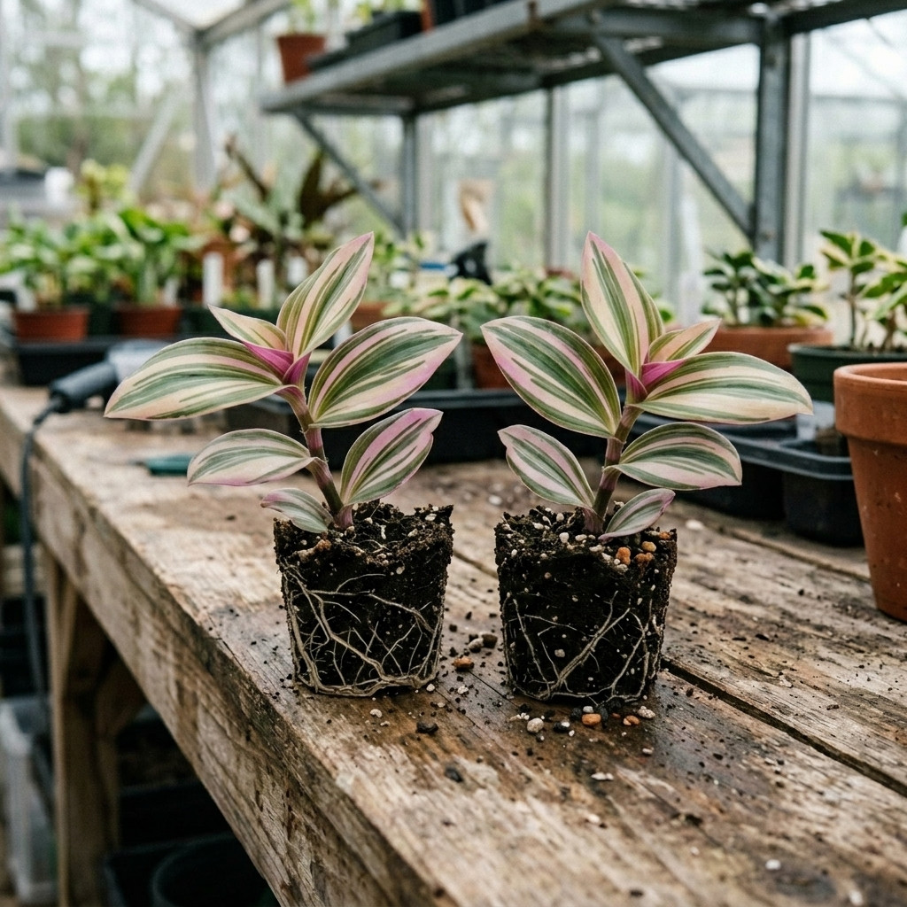 2 Rooted Tradescantia Nanouk Cuttings Vibrant Pink and Green Trailing Houseplant