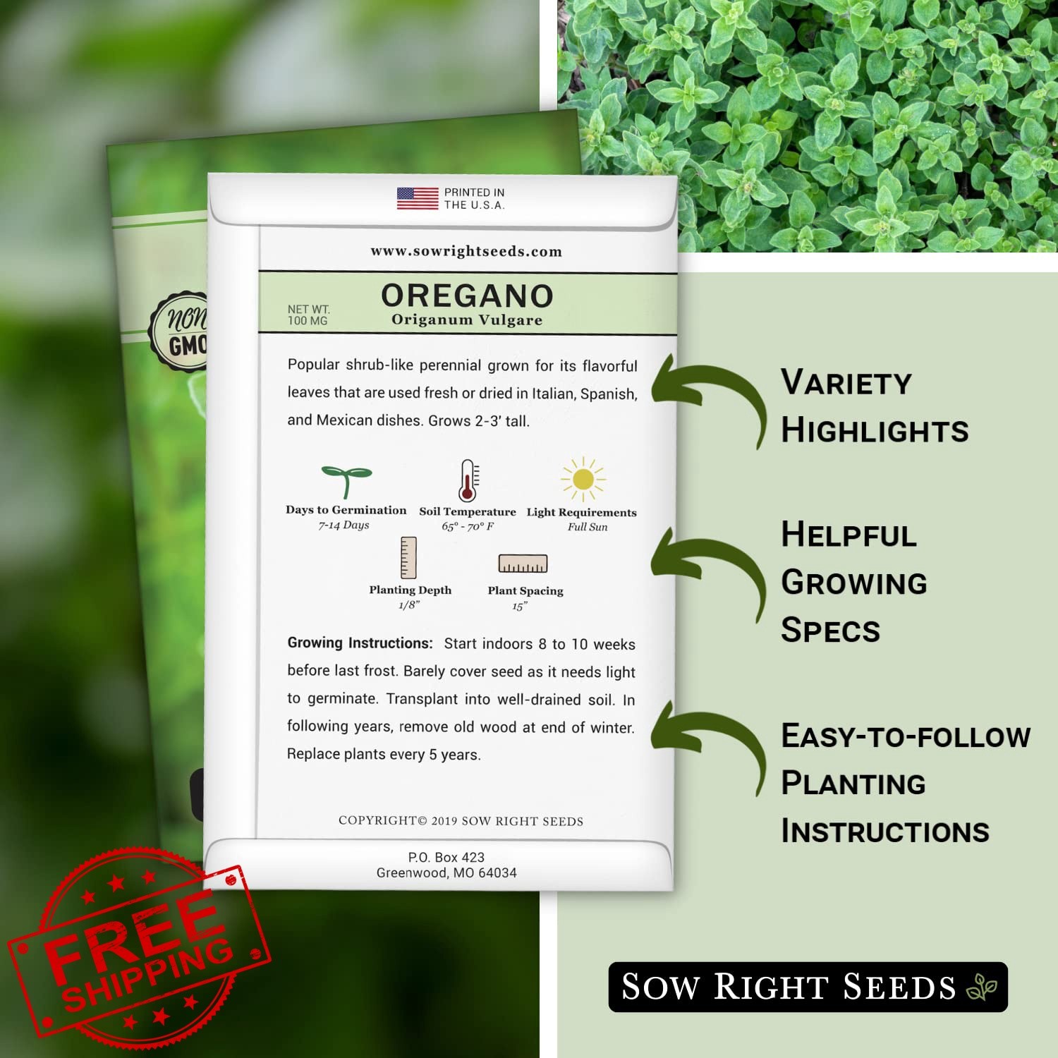 Sow Right Seeds Oregano 4 Seed Pack
