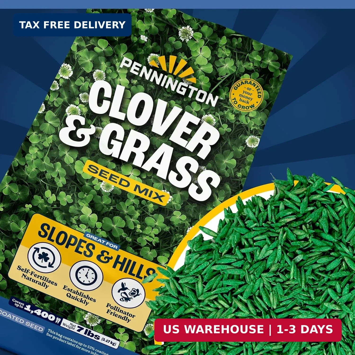 Pennington Clover + Grass Mix, Clover Seeds for Lawn, 7 LB