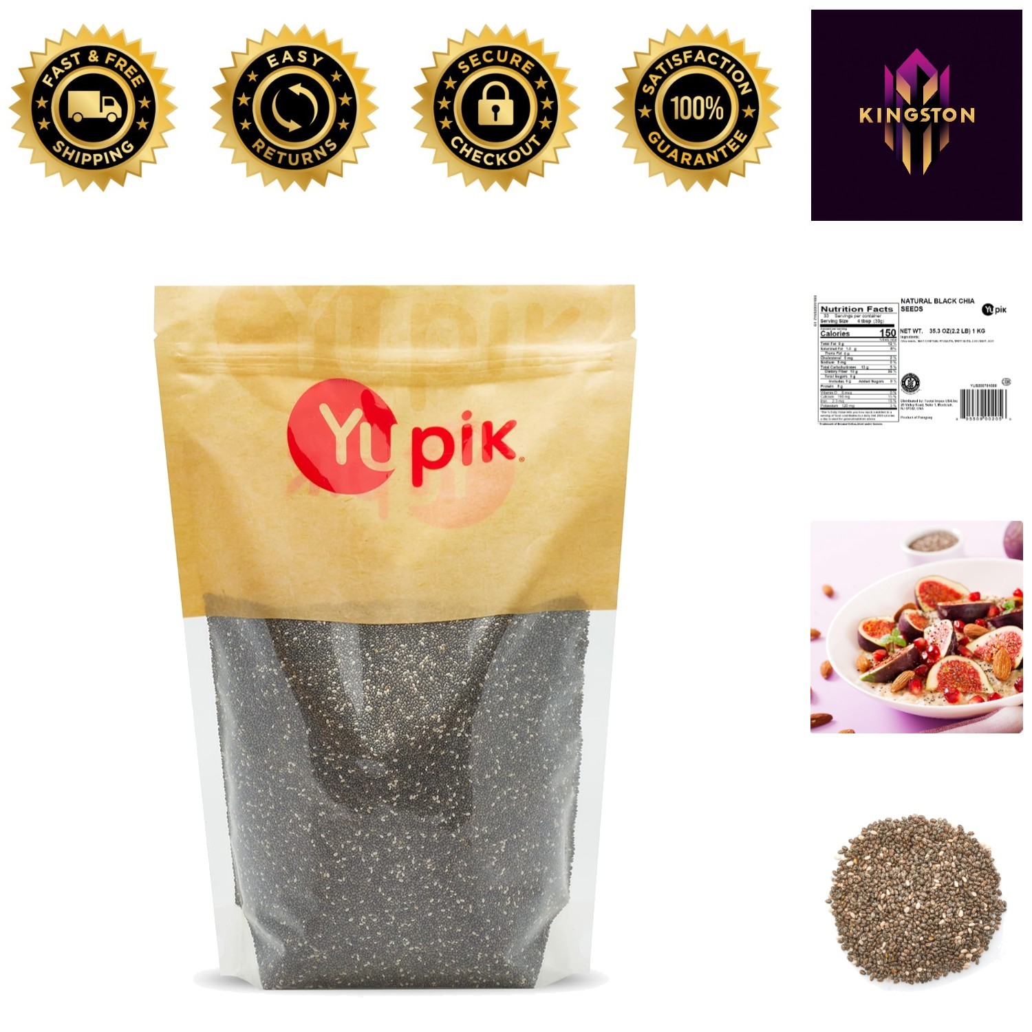 Raw Black Chia Seeds, 2.2 lb – Gluten-Free Superfood for Smoothies & Puddings
