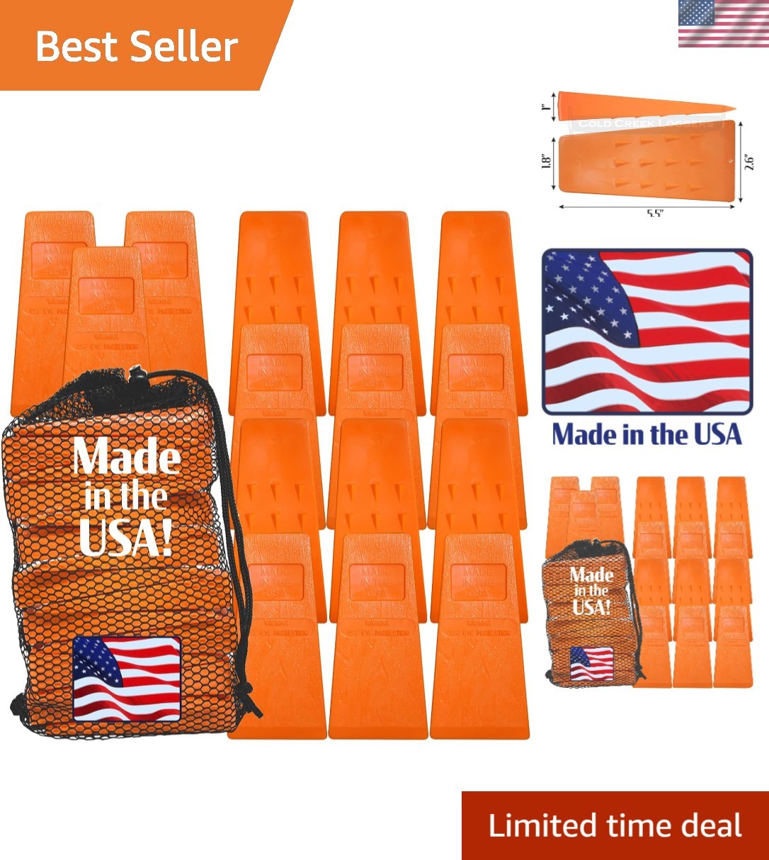 Made in The ! – 5.5″ Orange Spiked Tree Wedges for Tree Cutting Falling, Buck…