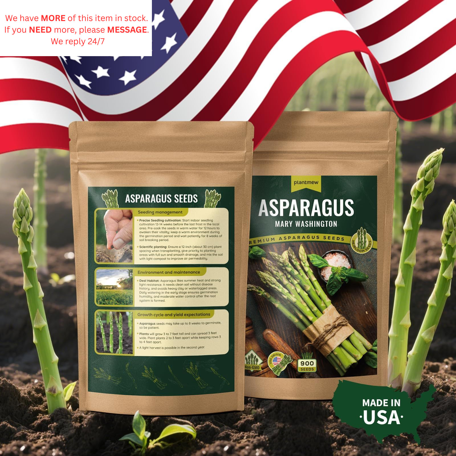 Mary Washington Asparagus Seeds – 900 Seeds, Non-GMO Heirloom green