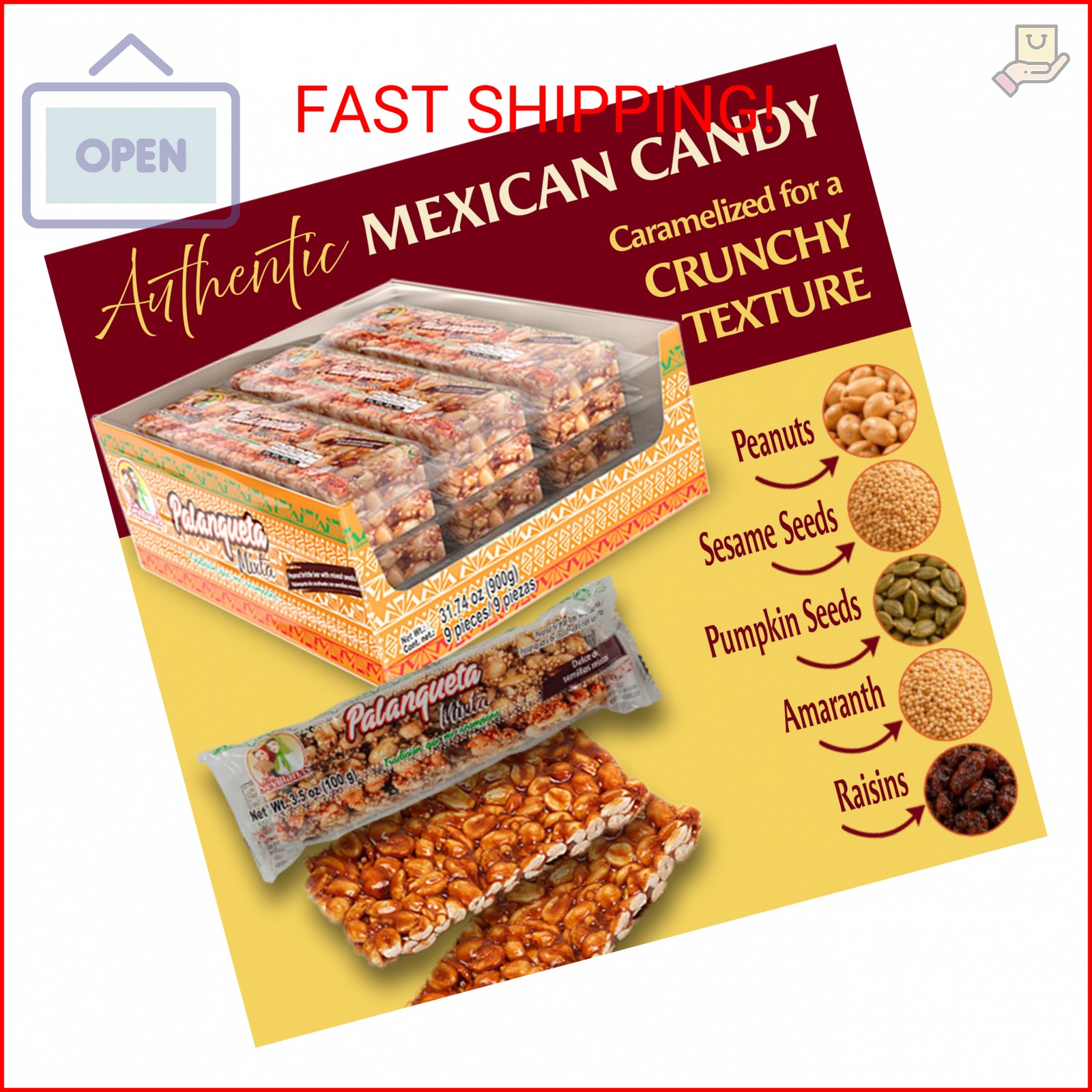 Las Sevillanas Peanut Brittle – Crunchy Peanut & Mixed Seeds Bar, Traditional Me