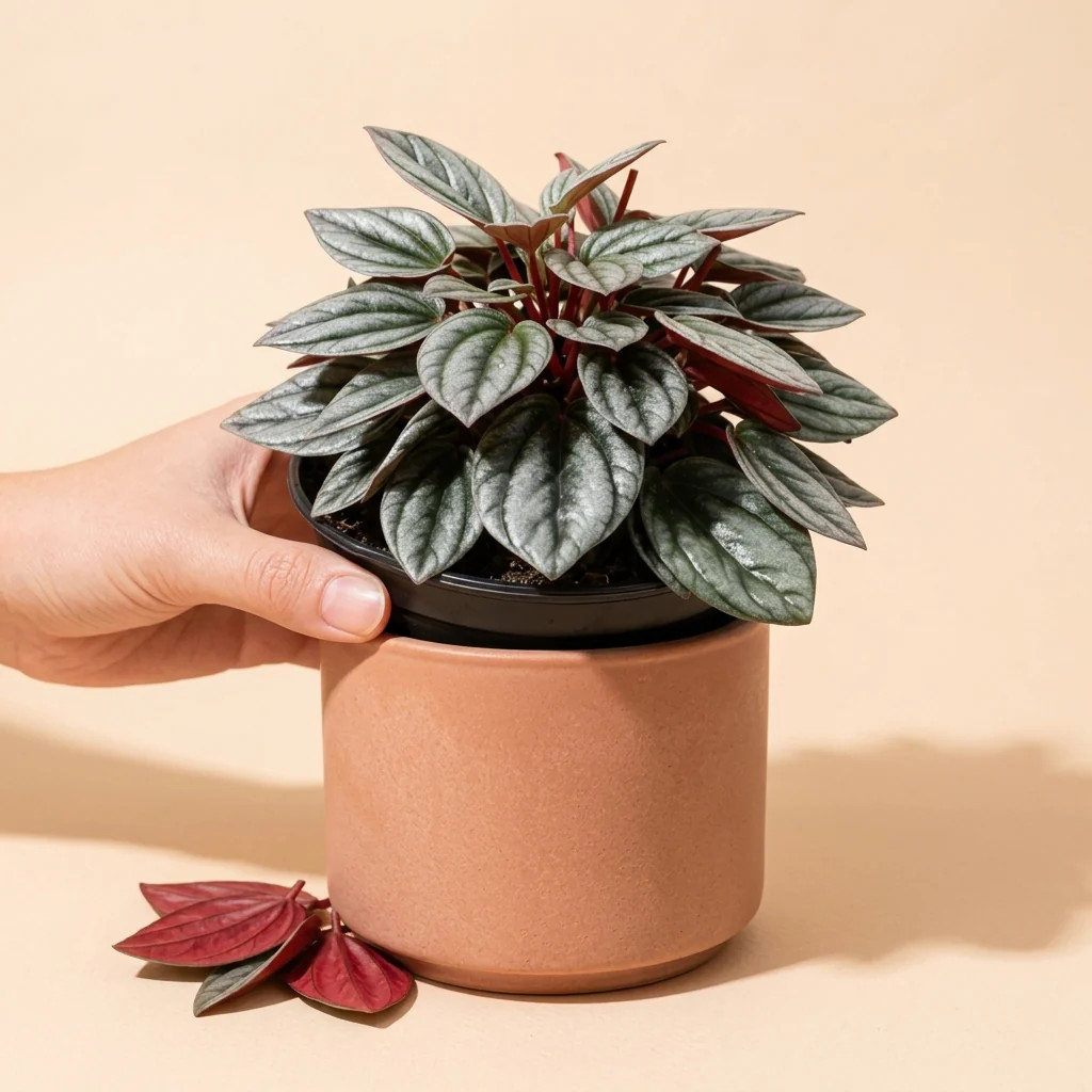 Live Peperomia Rosso Plant in 4″ Nursery Pot – Striking Red & Green Corrugated