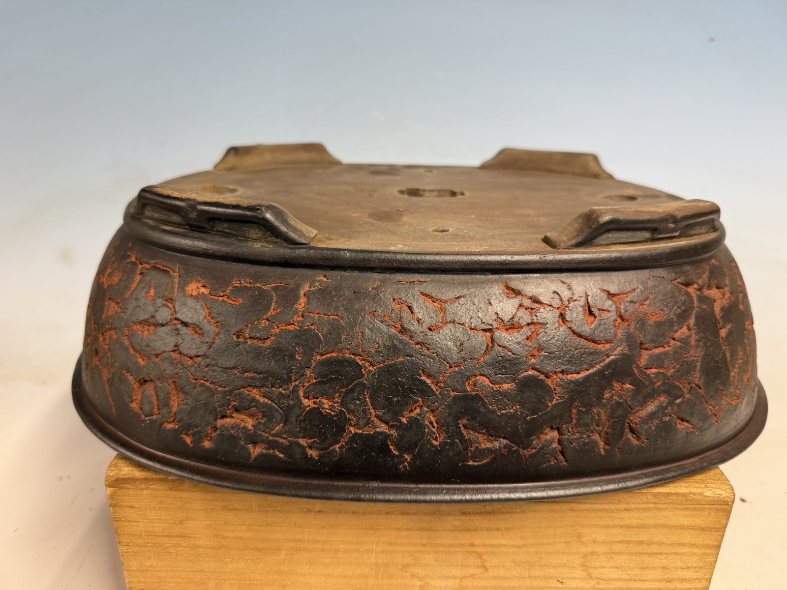 Unique Unglazed Tokoname Bonsai Tree Pot By Sanko 15 3/4” Great Piece