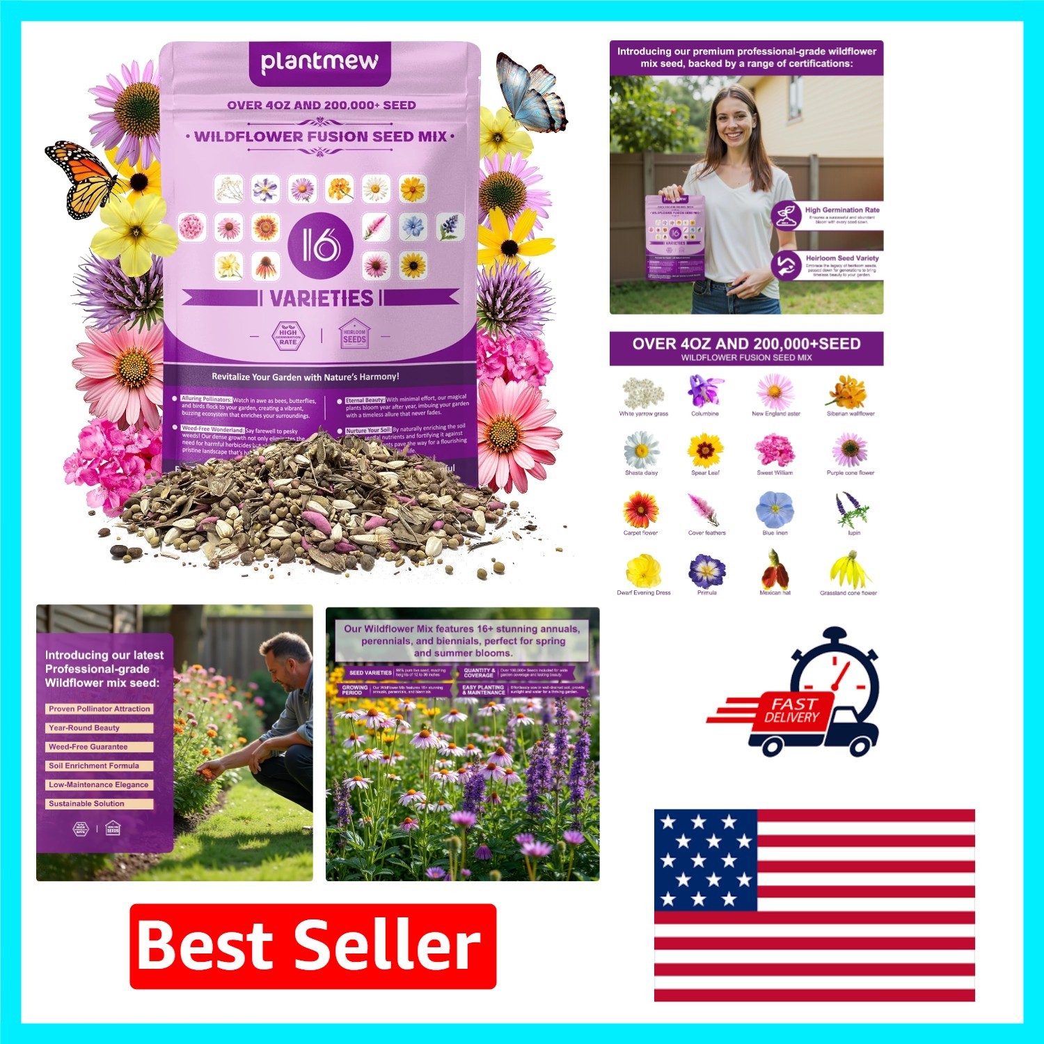 Transform Your Garden: 200,000+ Wildflower Seeds [4oz] – Grow a Pollinator Haven