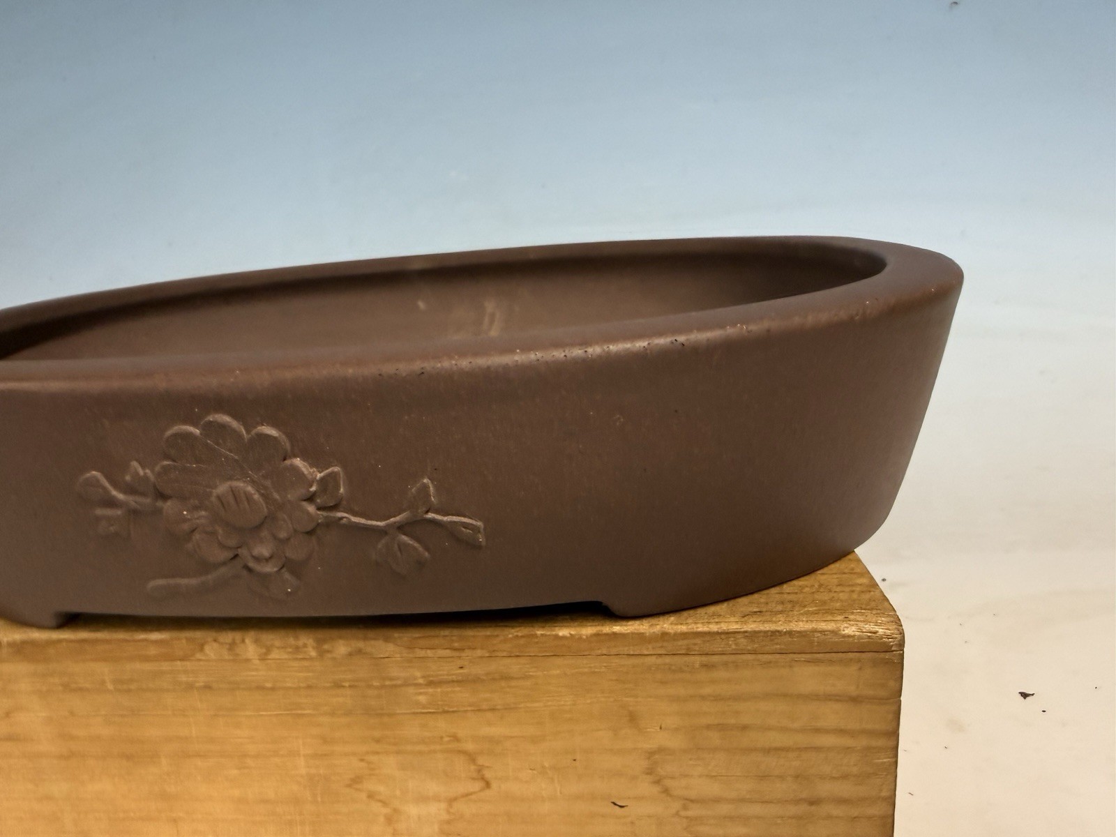 Unglazed Bonsai Tree Tokoname Pot Yamaaki Kiln 14 1/4” Floral Motif