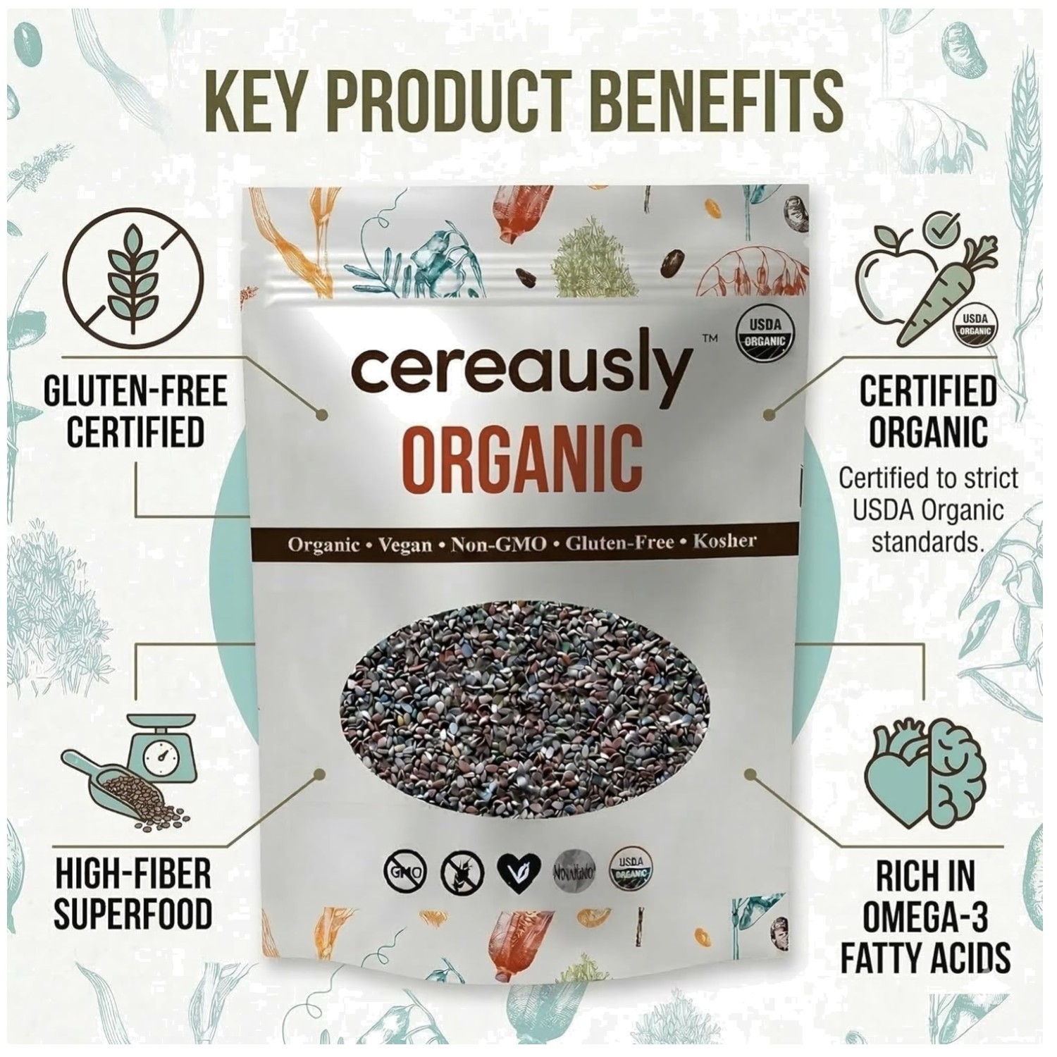 Organic Black Chia Seeds 10 Lb Bulk – Non-GMO, Gluten-Free