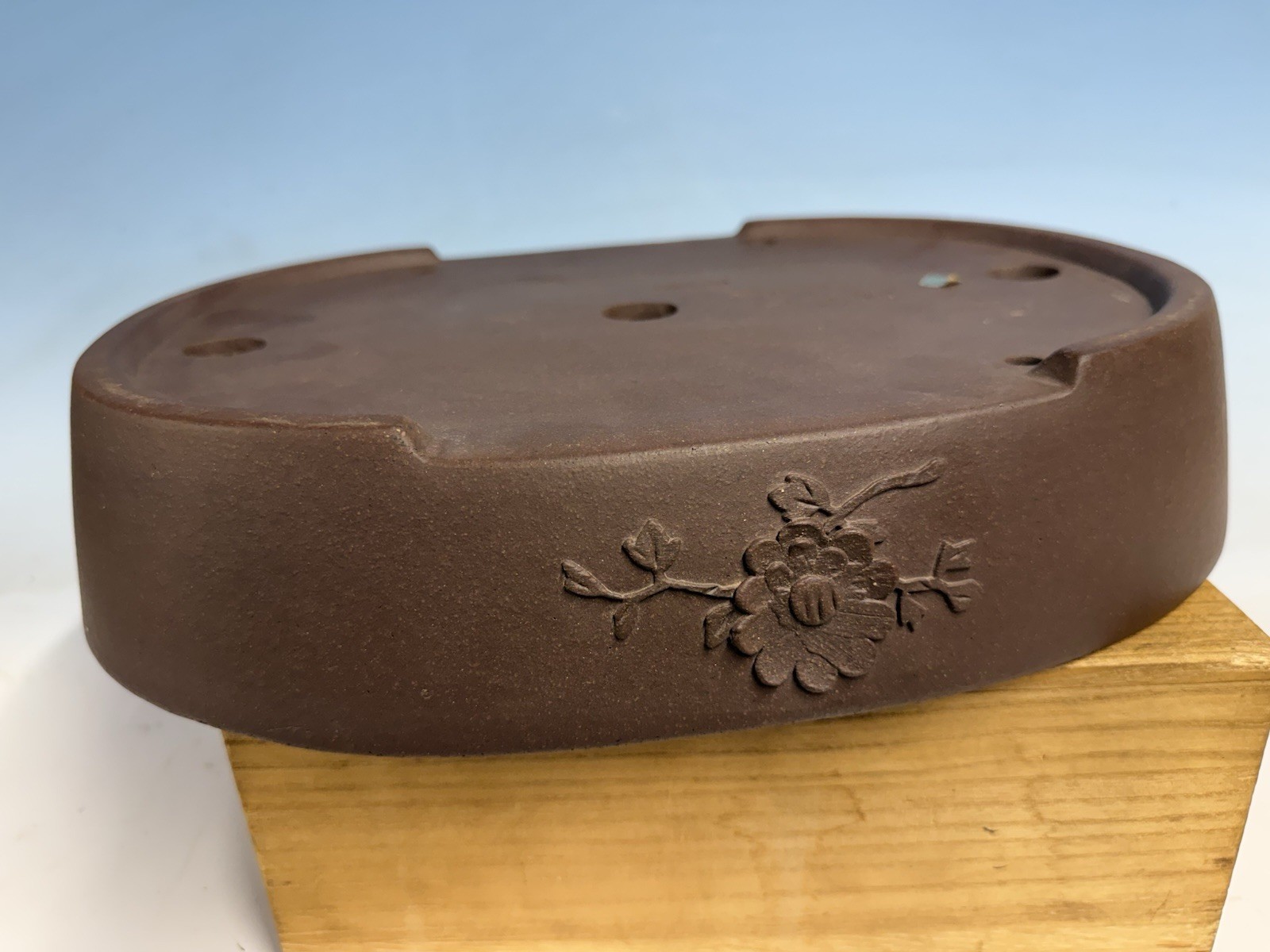 Unglazed Bonsai Tree Tokoname Pot Yamaaki Kiln 14 1/4” Floral Motif