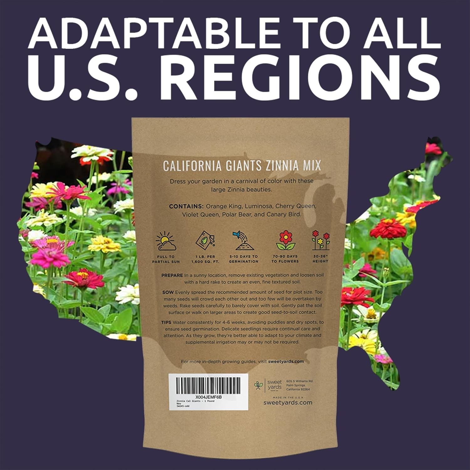 California Giants Zinnia Seeds – 1lb Bag – 48k Flowers