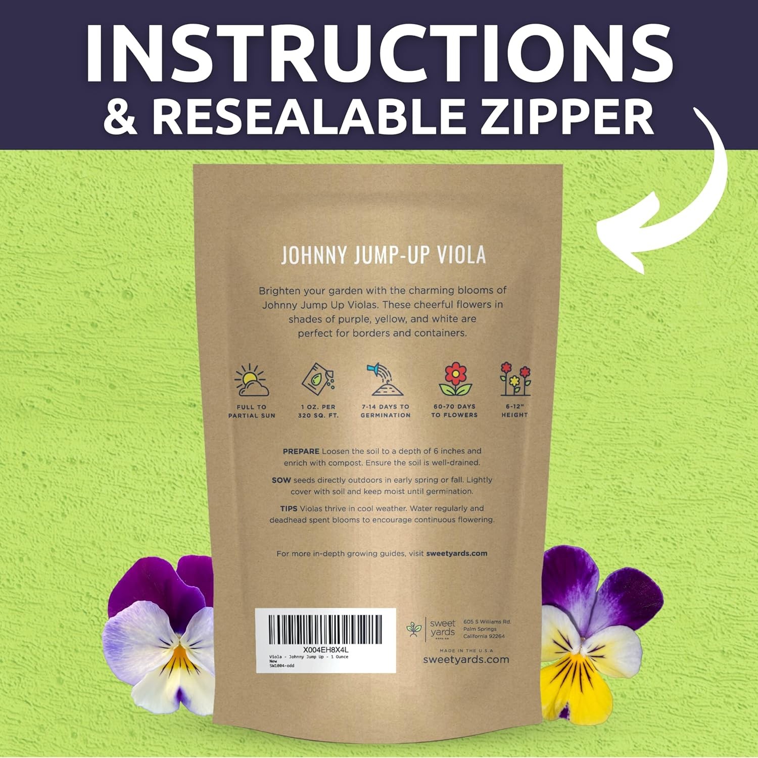 Viola – Johnny Jump-Up – Bulk 1 Ounce Pouch – 40000 Flower Seeds for Planting