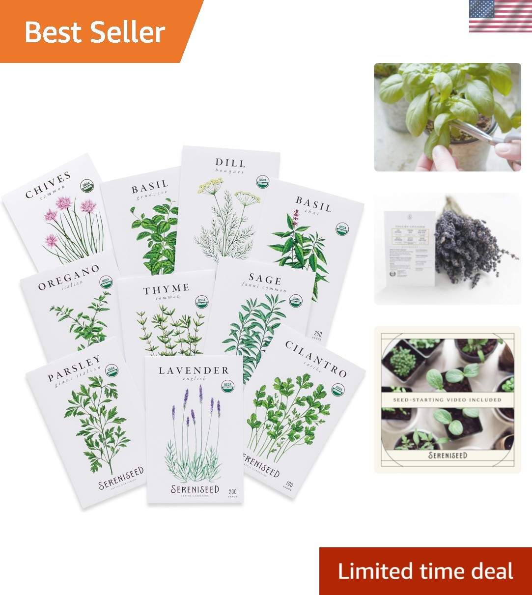 Heirloom Herb Seed Collection – 10 Organic Seeds & Growing Video for Home Garden