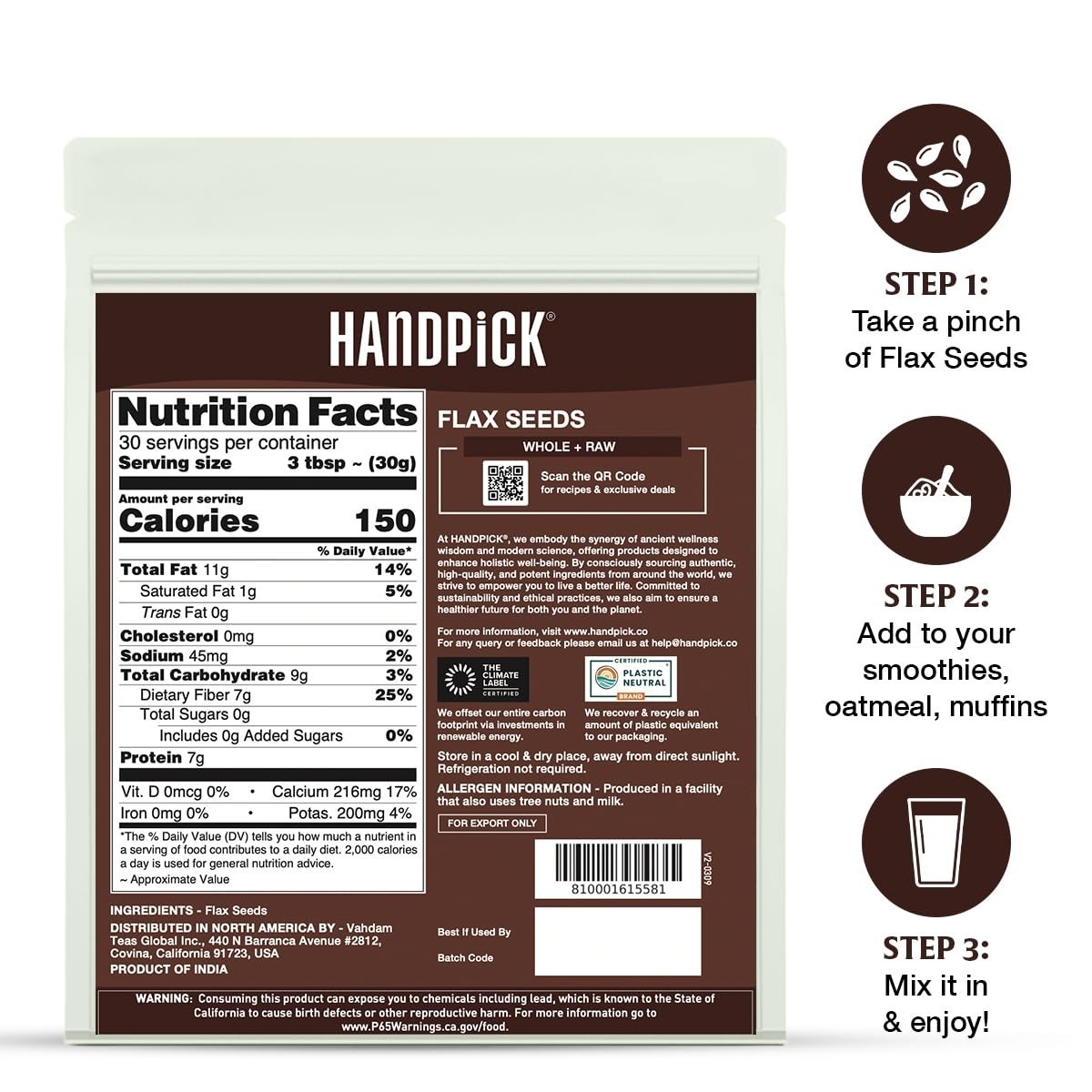 Gluten Free Flax Seeds 2 lb, Whole Raw Seeds for Nutritious Meals and Snacks