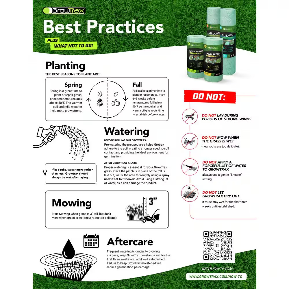 GrowTrax Sun & Shade Grass Seed Mat 100 Sq Ft Lawn Repair Roll