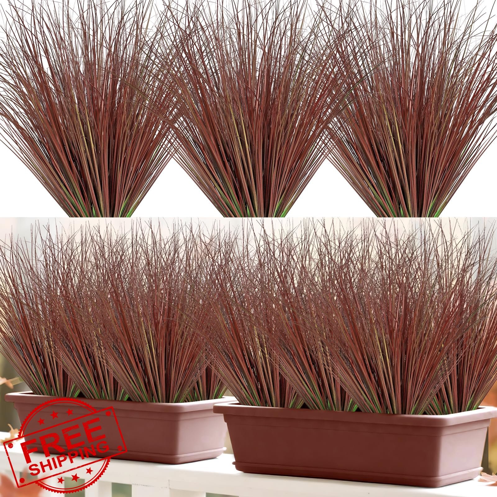 UXORSN 24 Bundles Red Onion Grass Plants 20 Inch UV Resistant Fake Shrubs