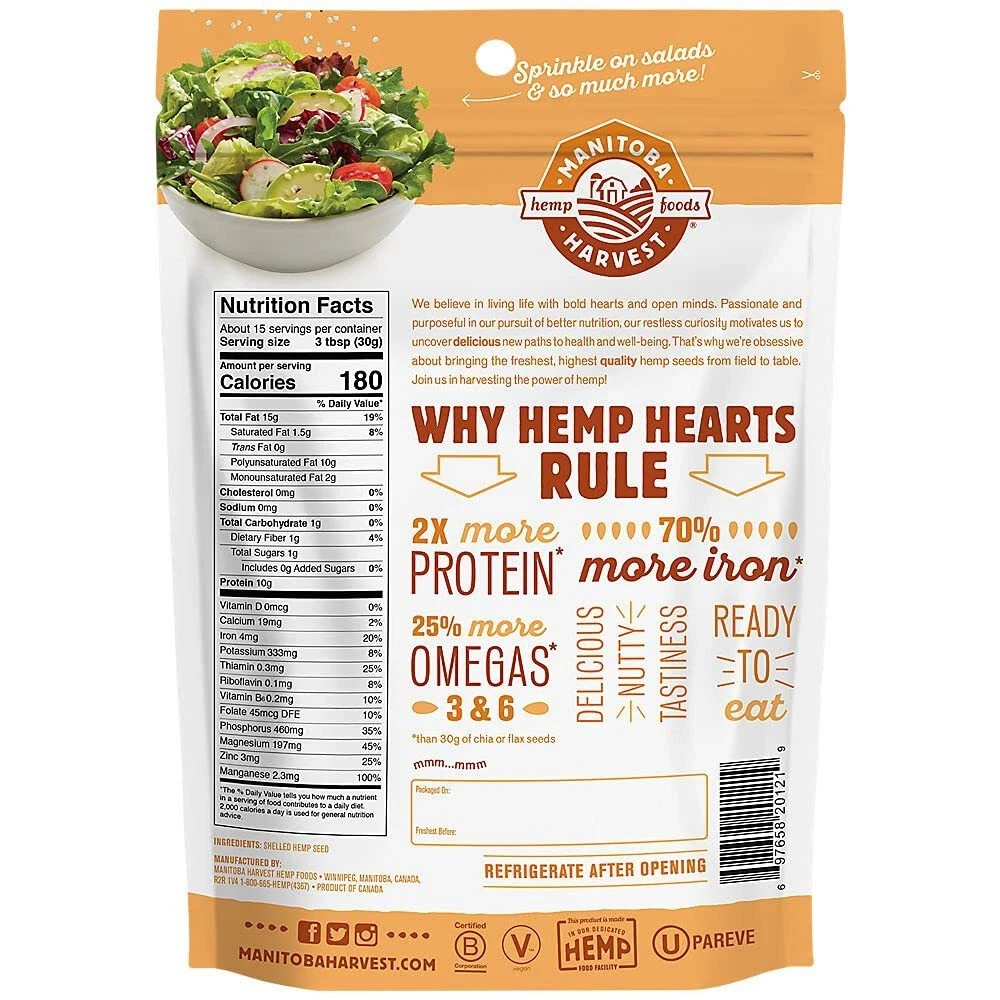 Manitoba Harvest Hemp Hearts – Raw Shelled Hemp Seeds – 1 lb – Pack of 2
