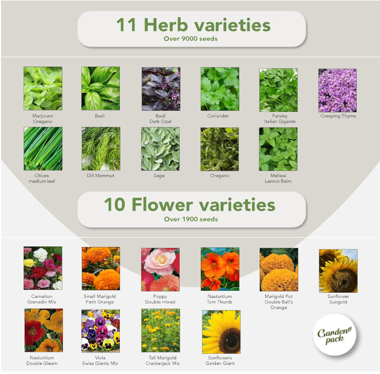Garden Seeds Pack – 50 Varieties of Herb, Flower & Vegetable, 25,000 Non-GMO