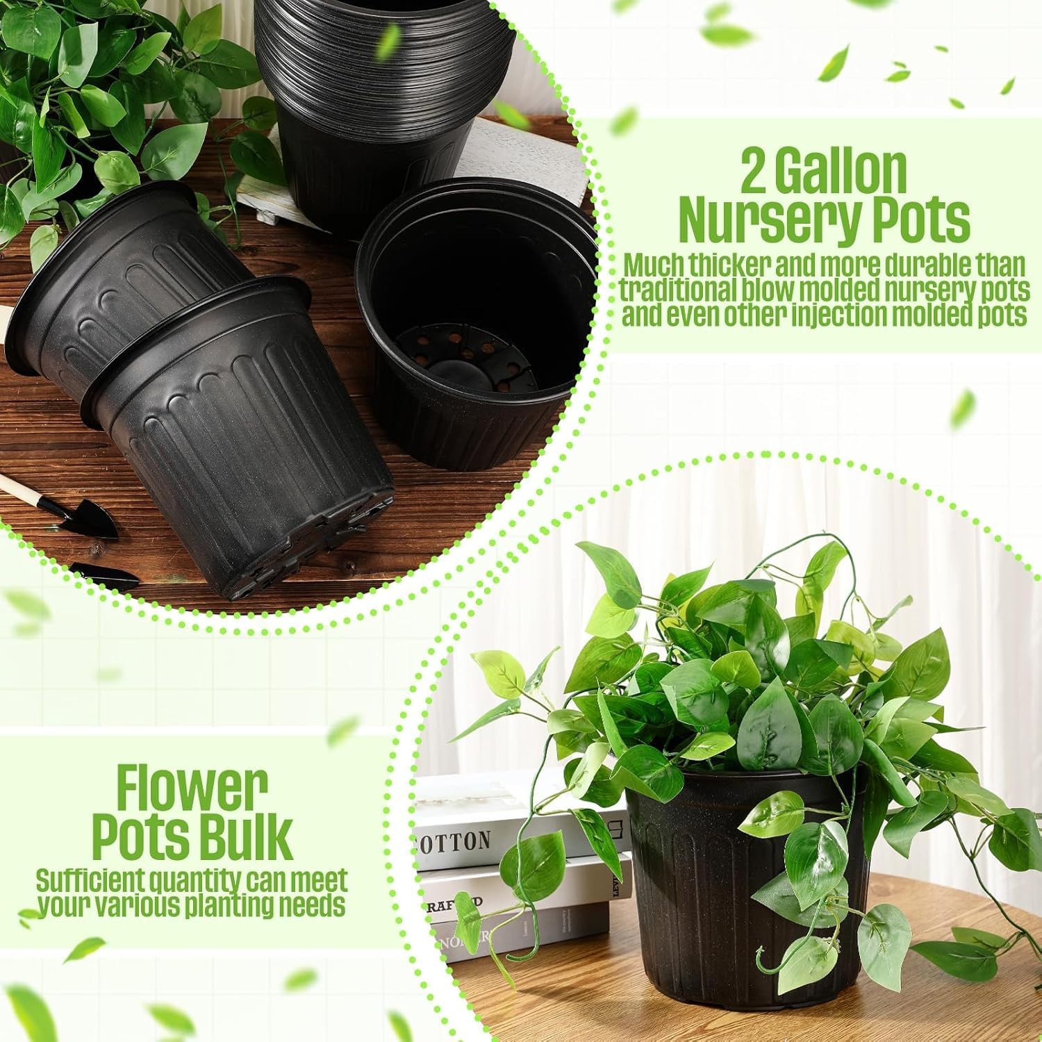 Ziliny 25 Pcs 2 Gallon Plant Nursery Pots Bulk Plastic Planter Flexible Flower S