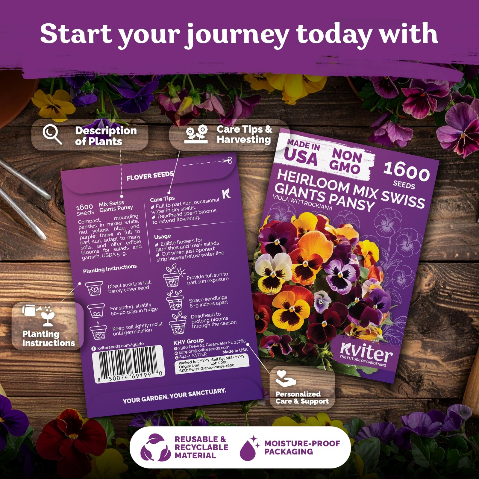 KVITER 1600 Swiss Giants Pansy Seeds For Planting (Viola wittrockiana)