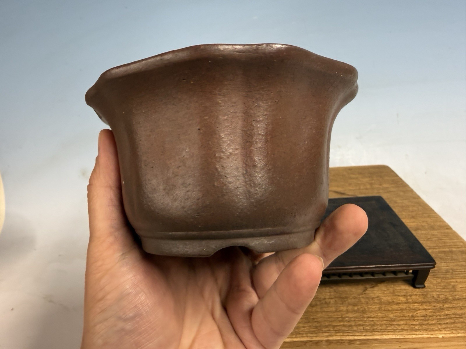 Unglazed Bonsai Tree Tokoname Pot Yamaaki Kiln 5 1/4 By 3” Shohin Semi Cascade