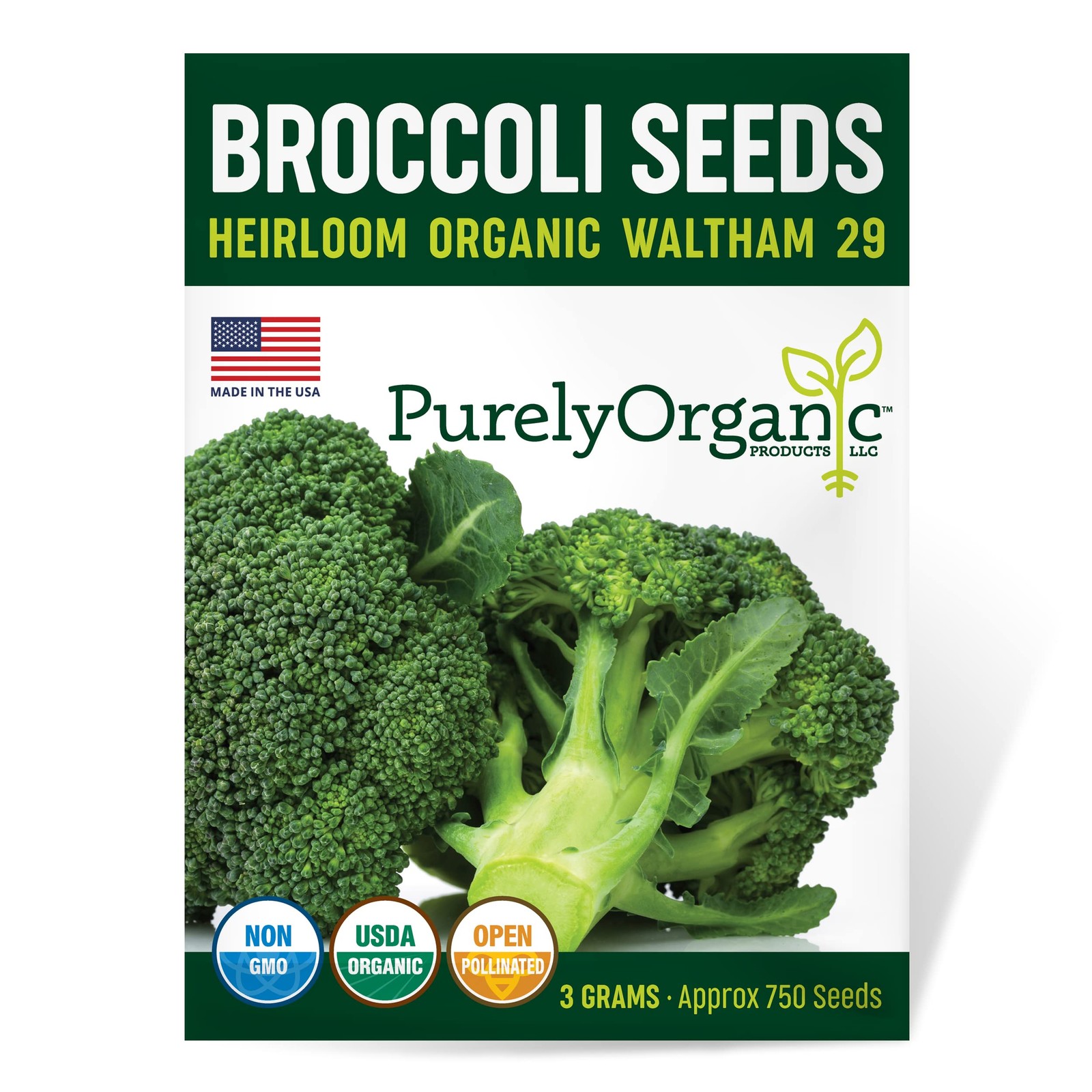 Purely Organic Broccoli Seeds (Waltham 29) – Approx 750 – USDA Green