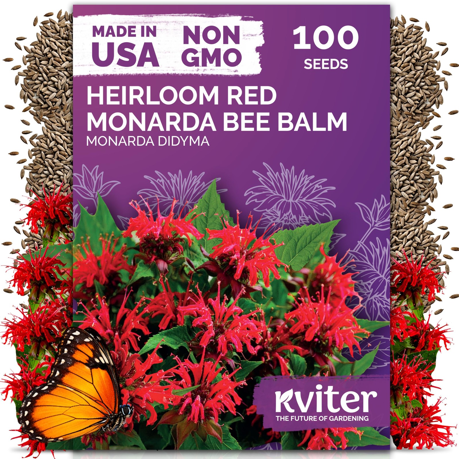 KVITER 100 Red Bee Balm Seeds Perennial (Monarda Didyma)