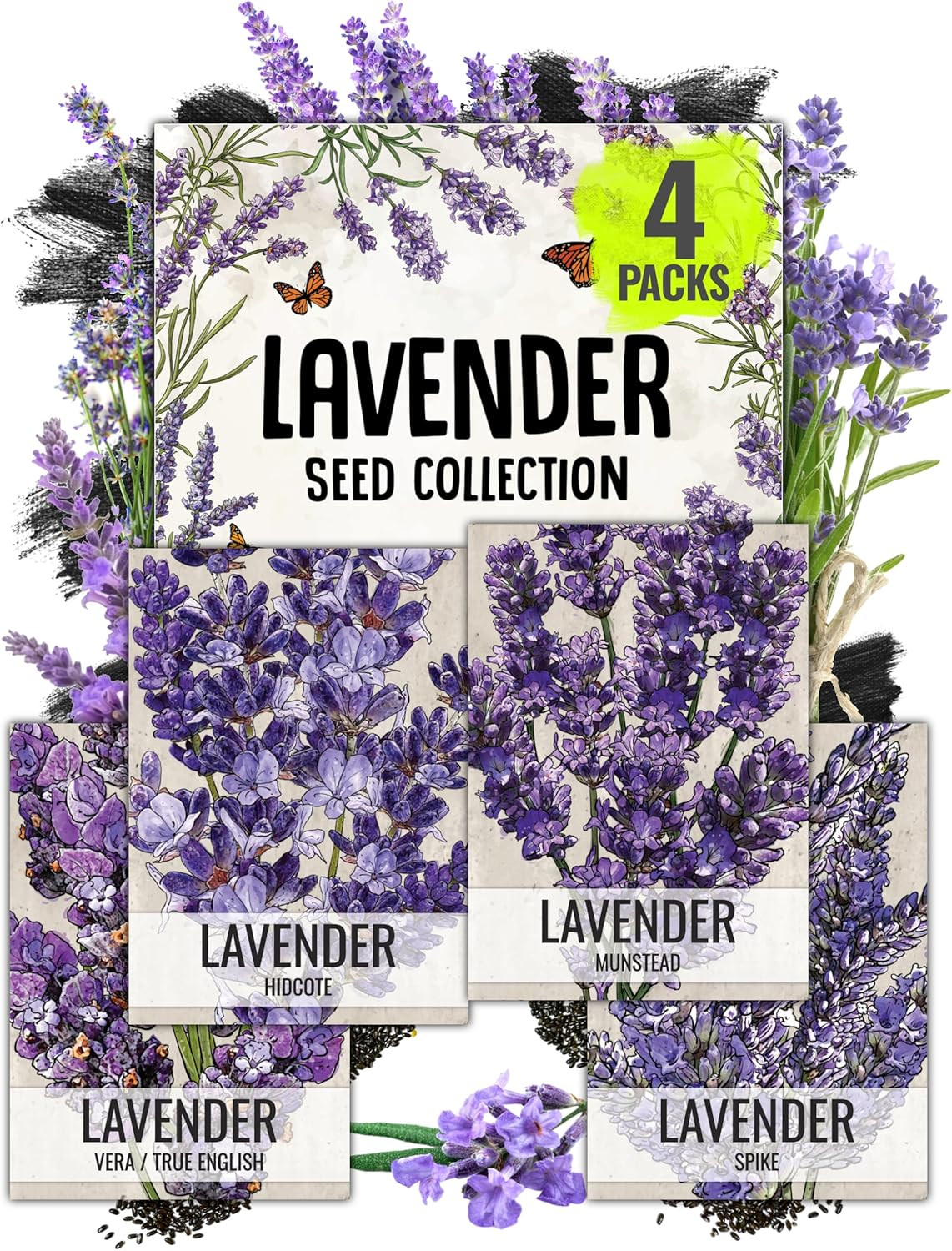 Lavender Seeds for Planting a Variety of Lavandula Plants (4 Packs)