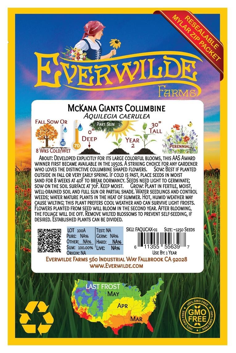 1 Oz McKana Giants Mixed Columbine Wildflower Seeds – Everwilde Farms Mylar